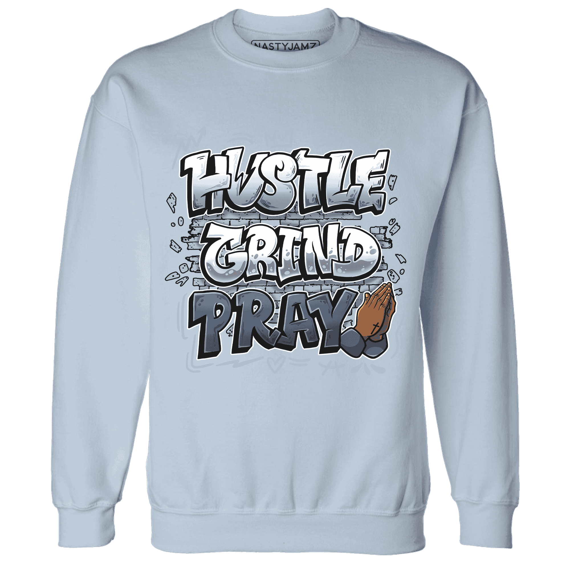 Mid Diffused Blue Grey 1s Sweatshirt Match Hustle Grind Pray - NastyJamz