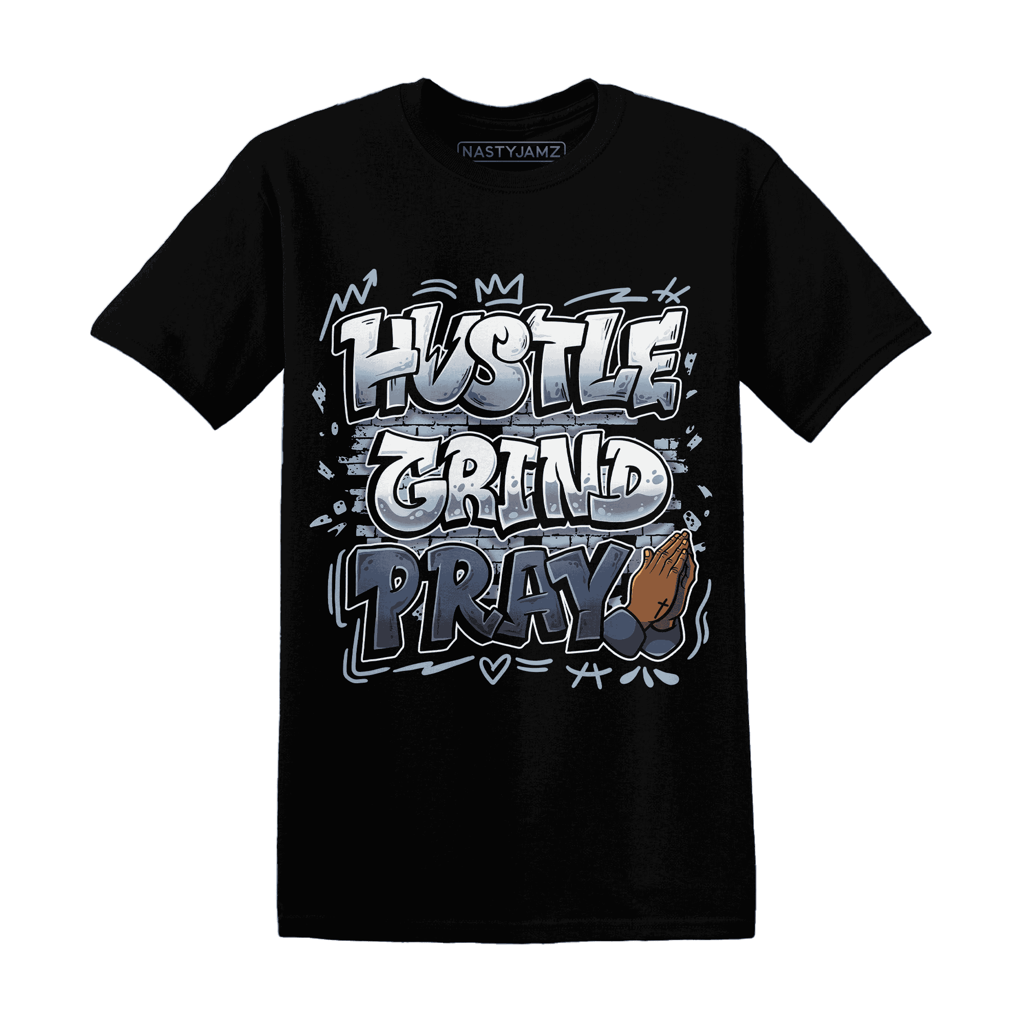 Mid Diffused Blue Grey 1s T Shirt Match Hustle Grind Pray - NastyJamz