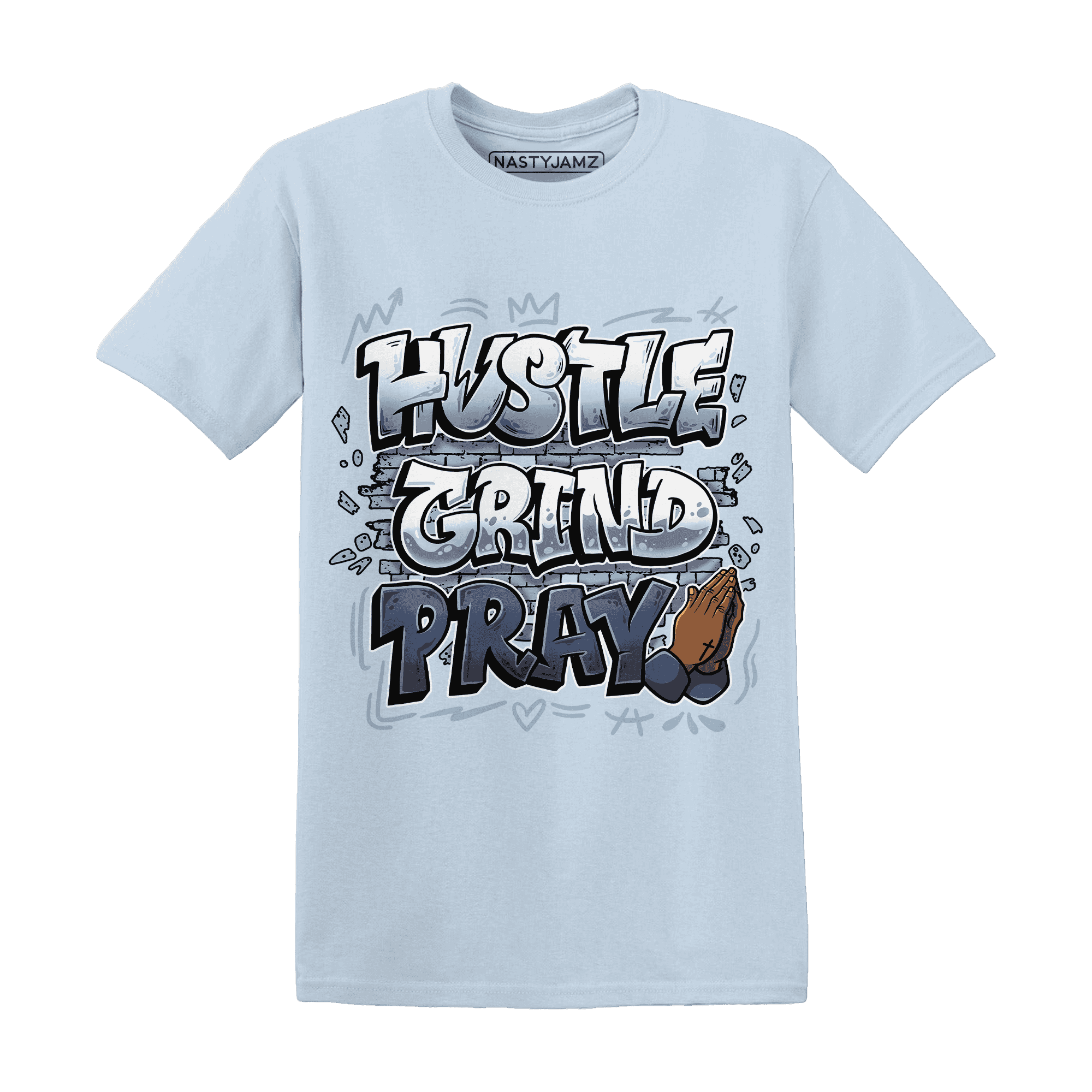 Mid Diffused Blue Grey 1s T Shirt Match Hustle Grind Pray - NastyJamz