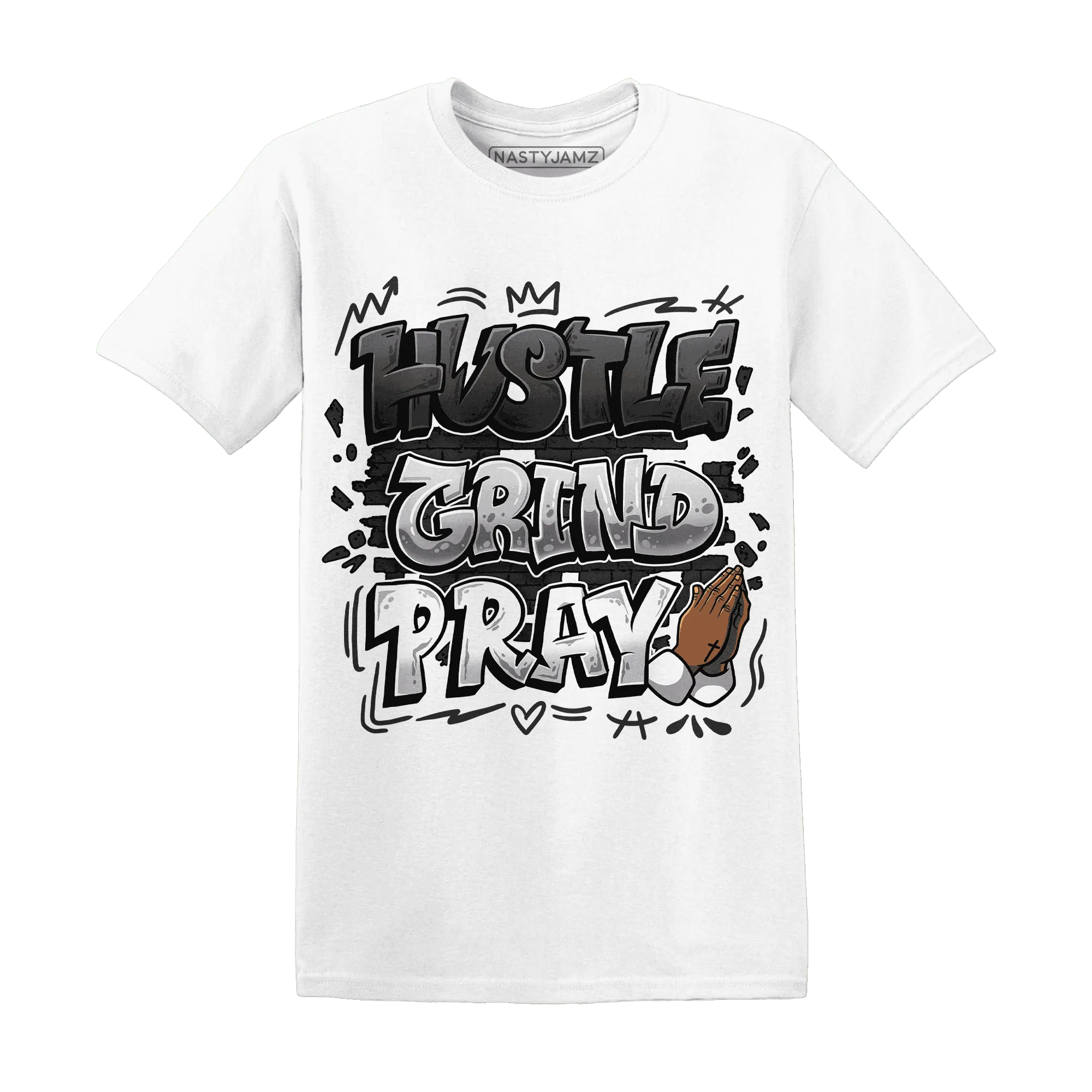 White-Thunder-4s-T-Shirt-Match-Hustle-Grind-Pray
