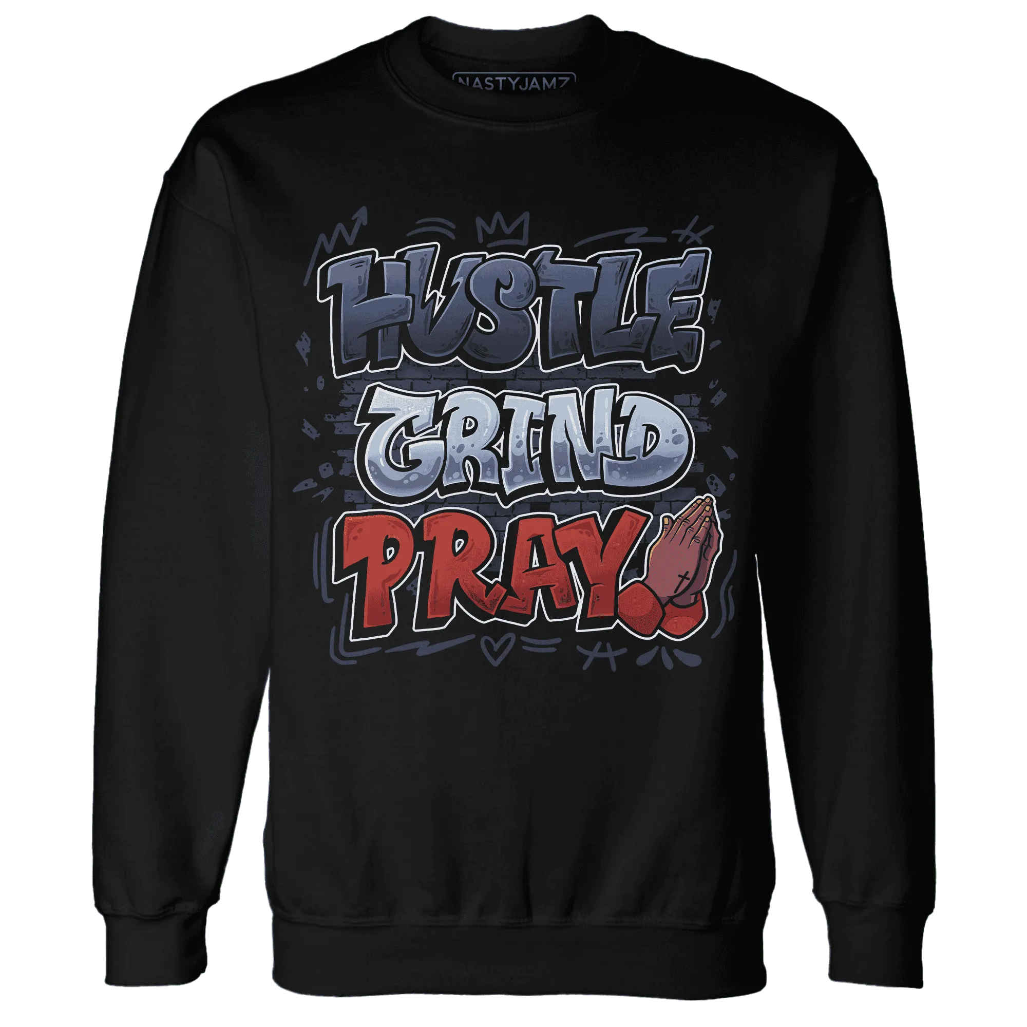 White-Navy-6s-Sweatshirt-Match-Hustle-Grind-Pray