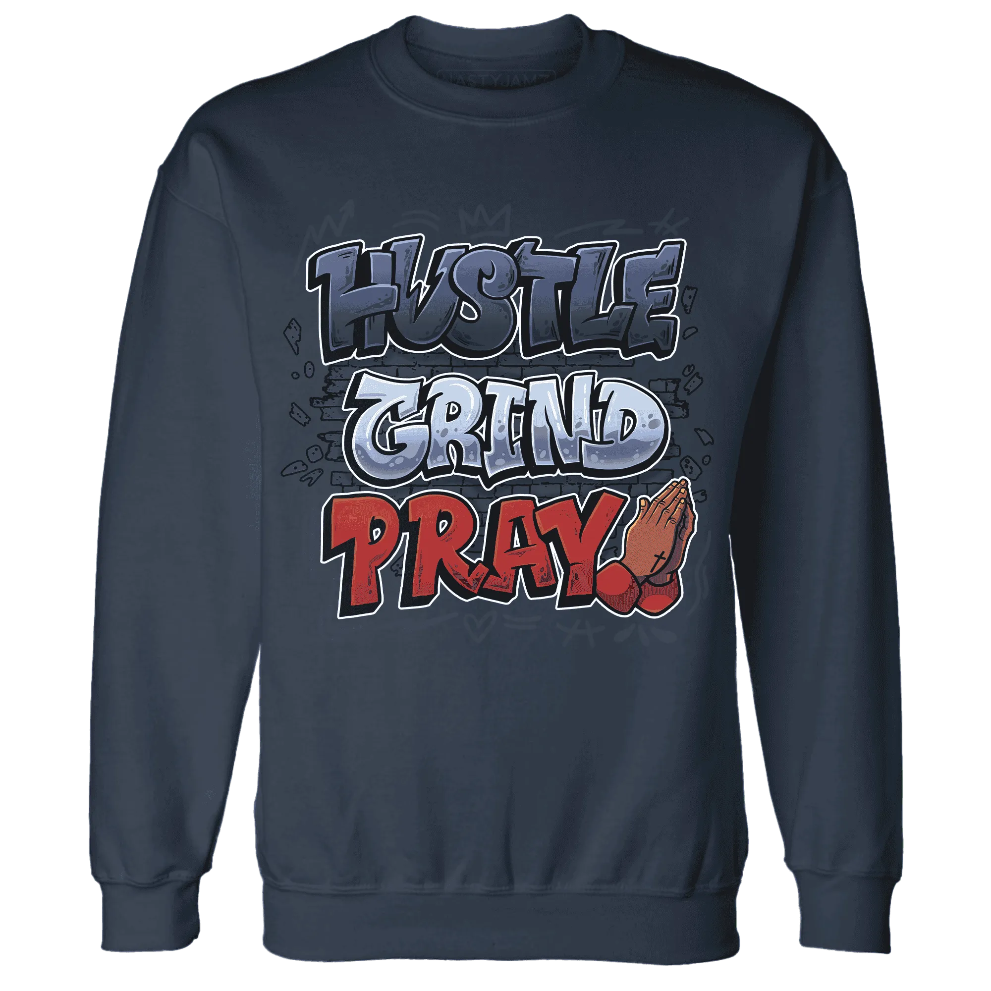 White-Navy-6s-Sweatshirt-Match-Hustle-Grind-Pray