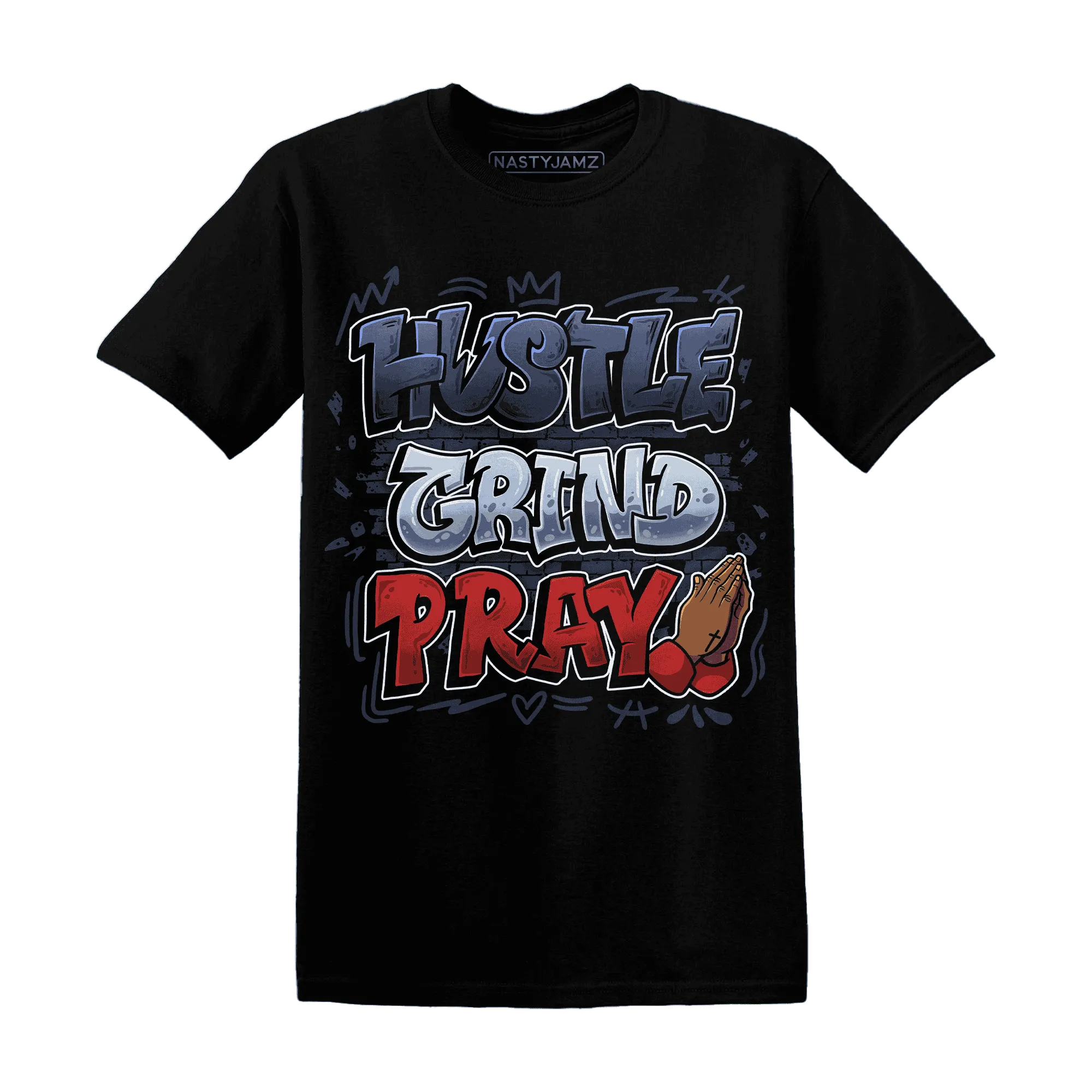 White-Navy-6s-T-Shirt-Match-Hustle-Grind-Pray