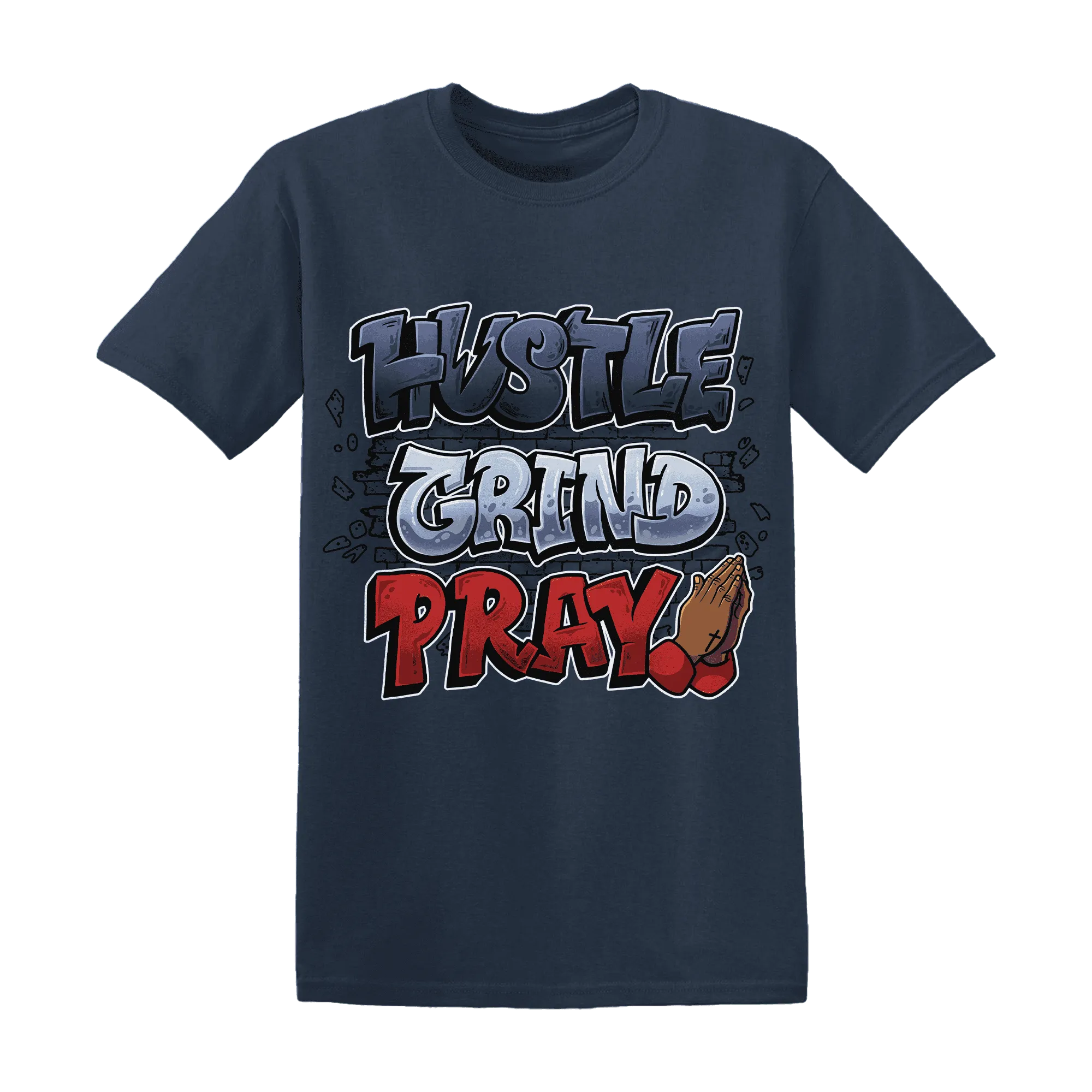 White-Navy-6s-T-Shirt-Match-Hustle-Grind-Pray