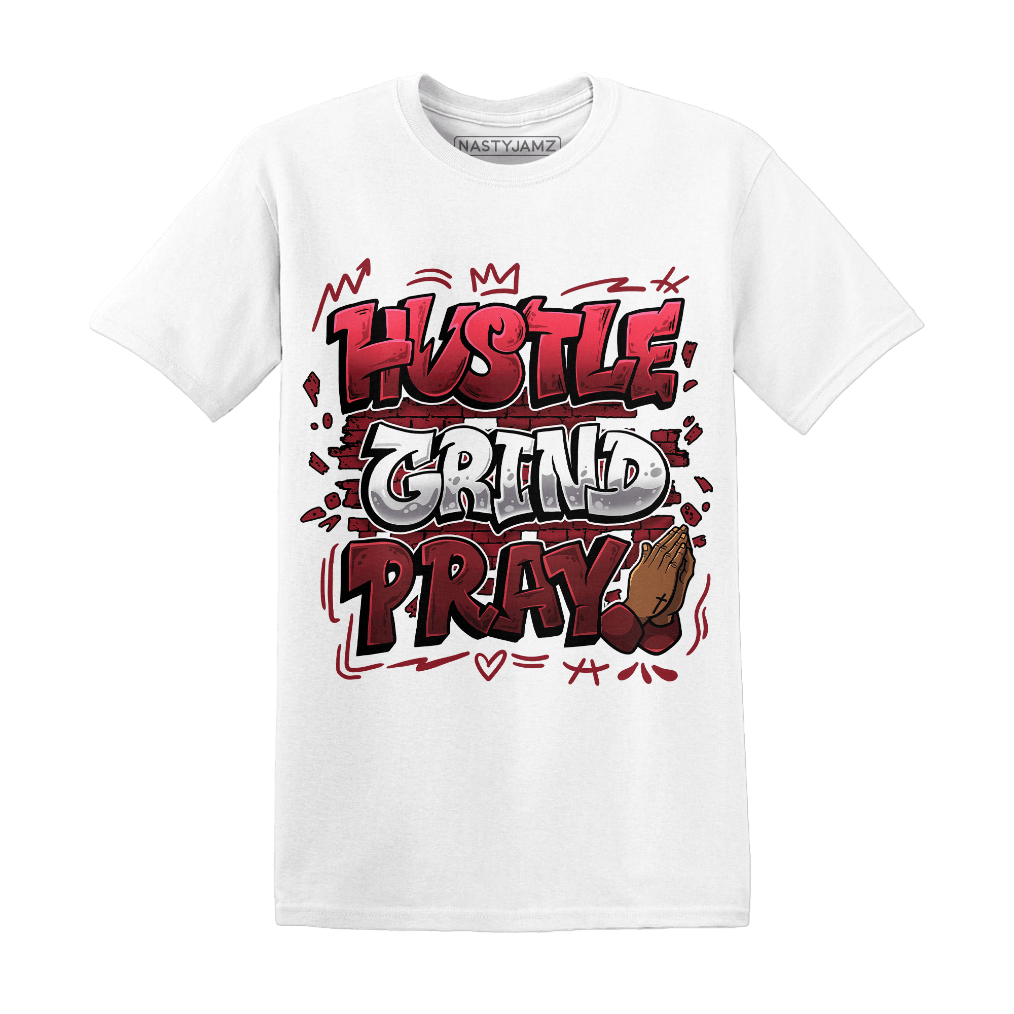 Cherry 12s T Shirt Match Hustle Grind Pray - NastyJamz