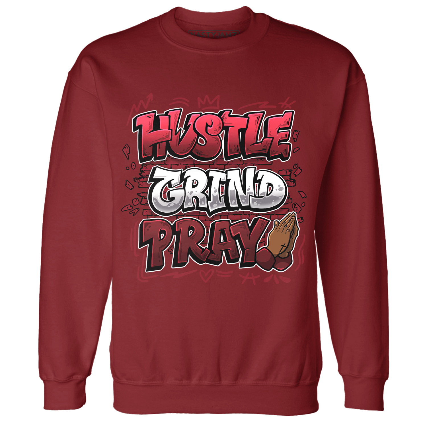 Cherry 12s Sweatshirt Match Hustle Grind Pray - NastyJamz