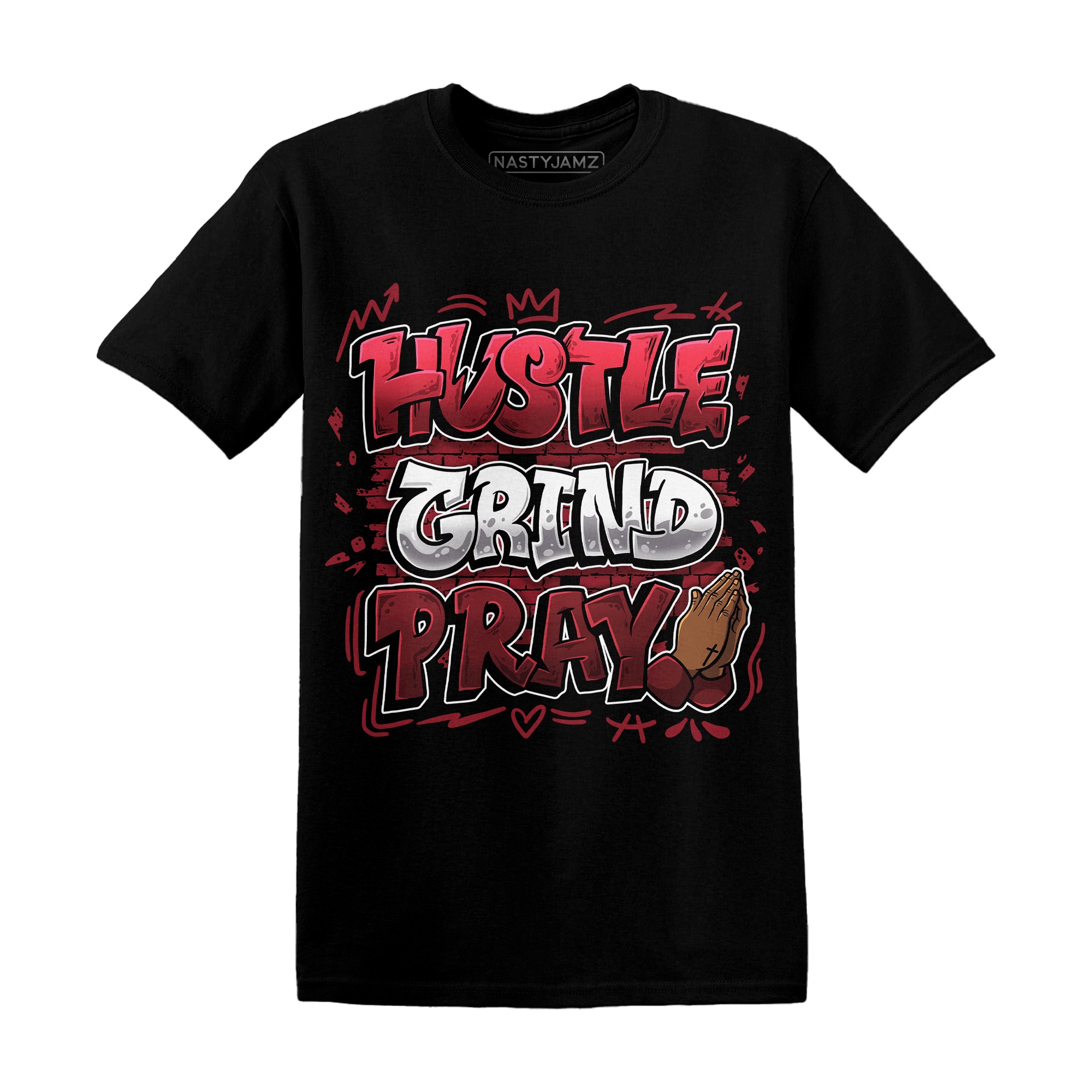 Cherry 12s T Shirt Match Hustle Grind Pray - NastyJamz