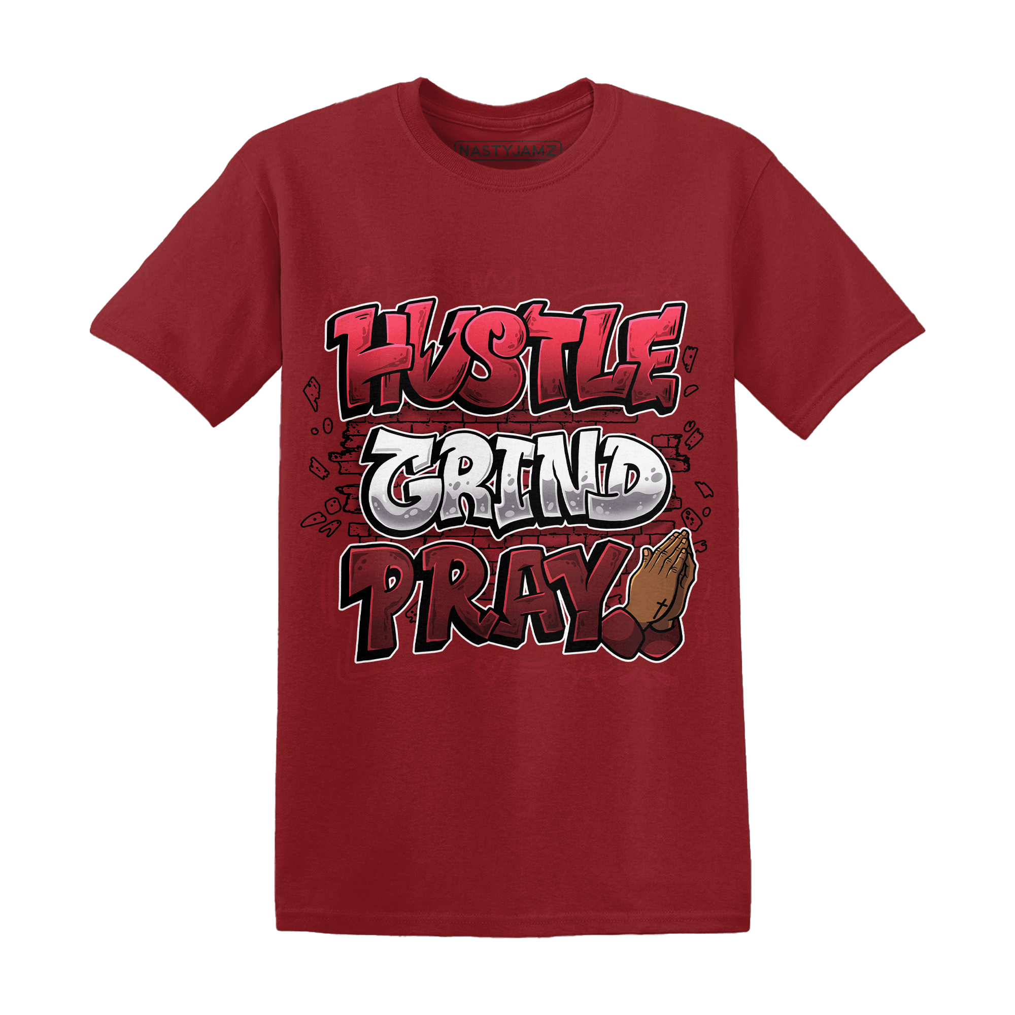 Cherry 12s T Shirt Match Hustle Grind Pray - NastyJamz