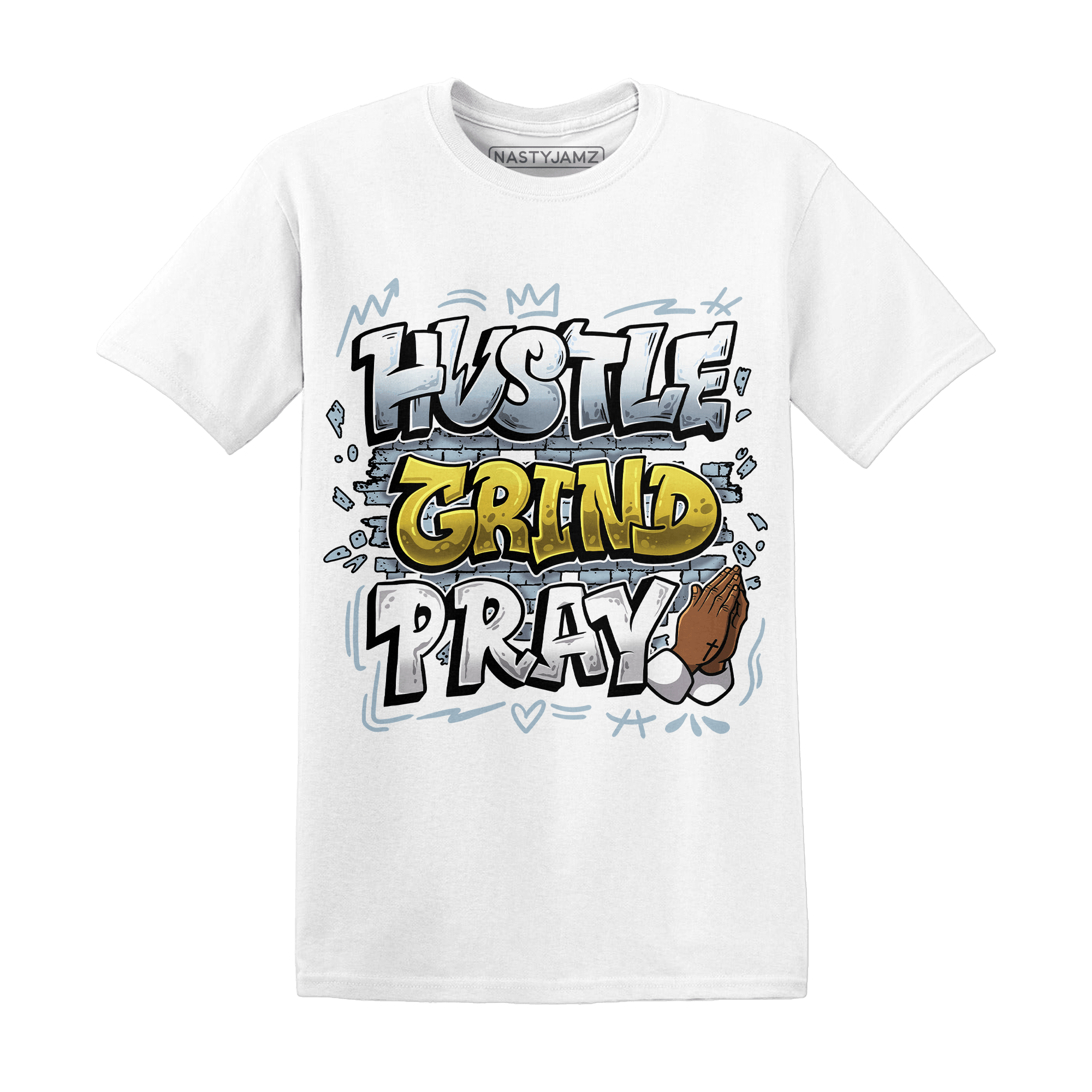 Blue Grey 13s T Shirt Match Hustle Grind Pray - NastyJamz