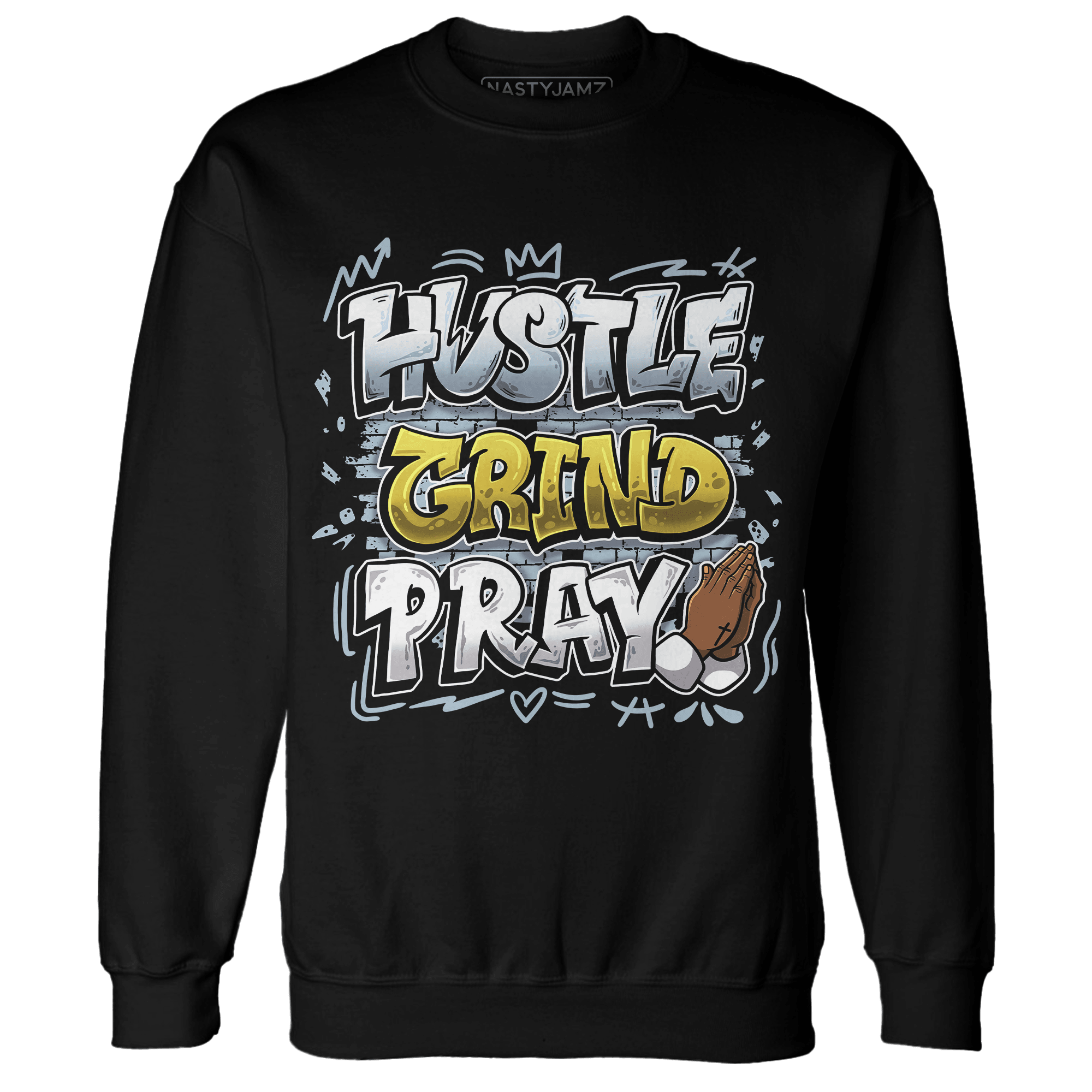 Blue Grey 13s Sweatshirt Match Hustle Grind Pray - NastyJamz