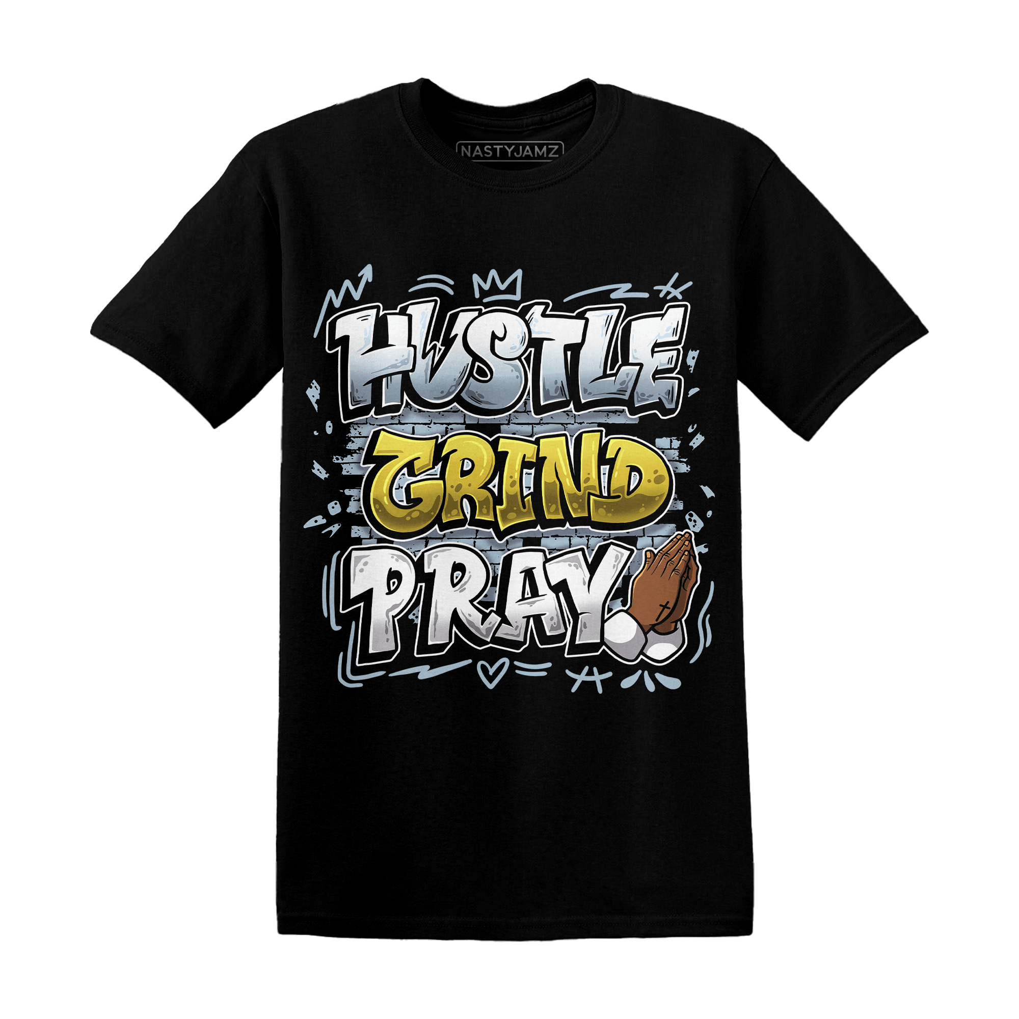 Blue Grey 13s T Shirt Match Hustle Grind Pray - NastyJamz