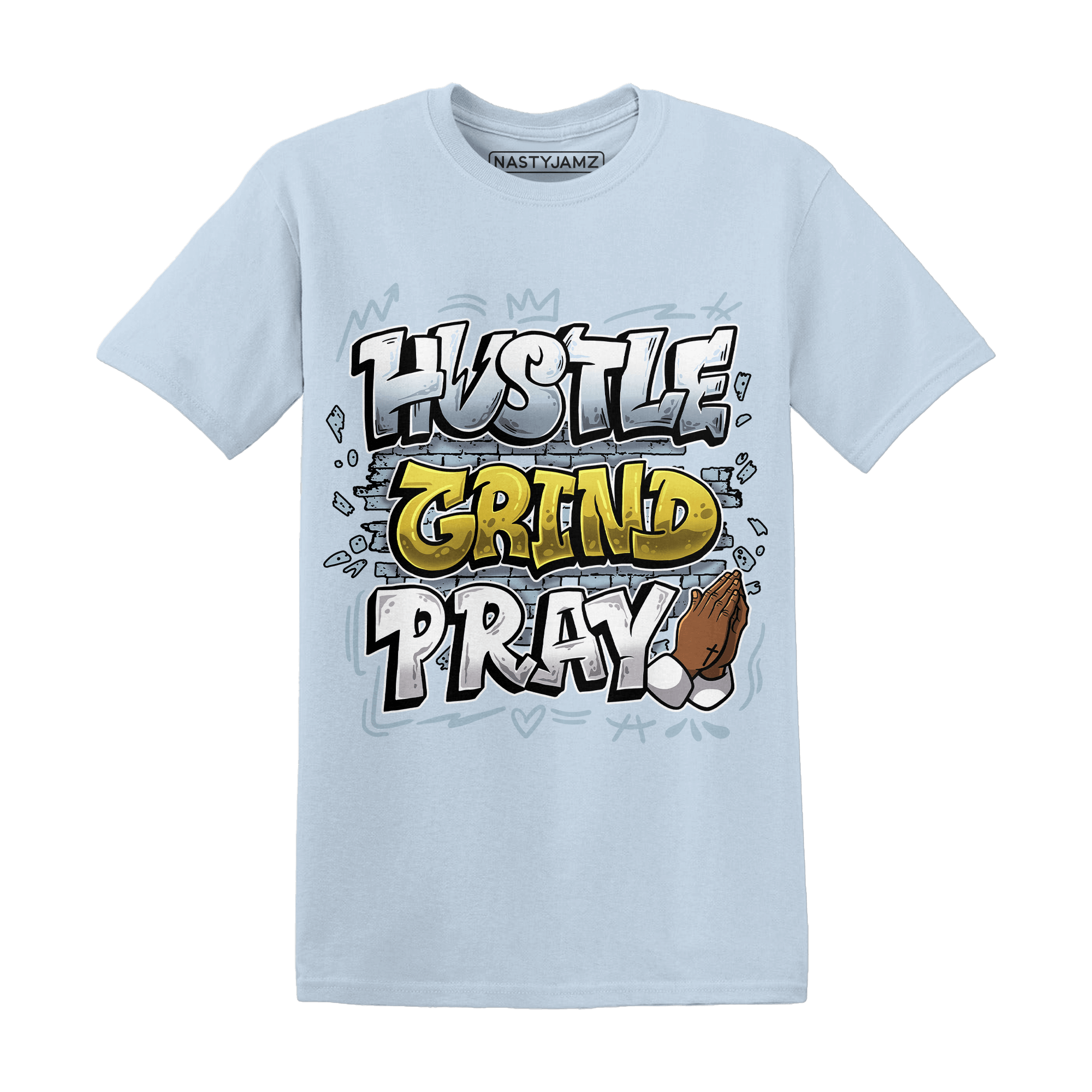 Blue Grey 13s T Shirt Match Hustle Grind Pray - NastyJamz