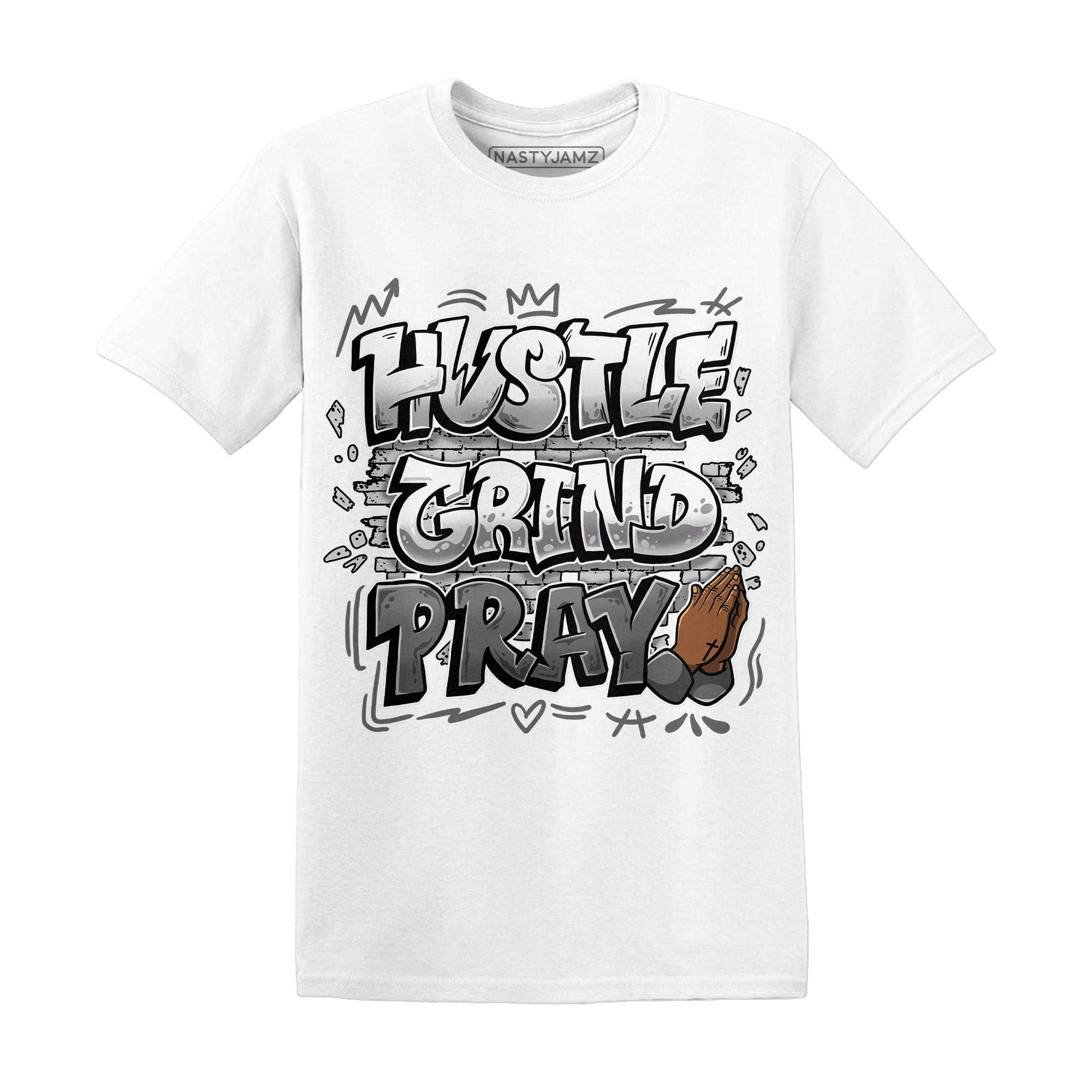 Retro High OG Black White 1s T Shirt Match Hustle Grind Pray - NastyJamz