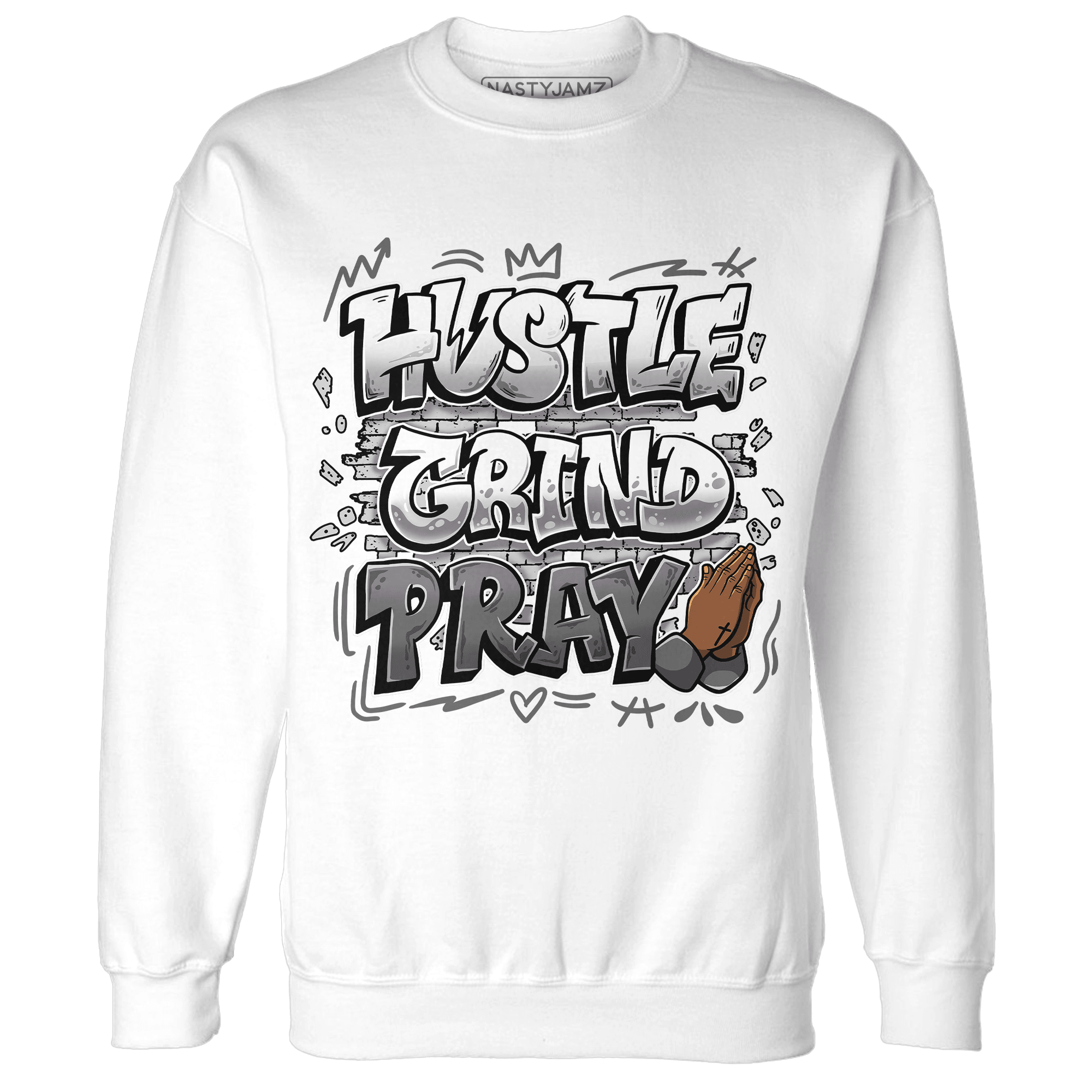 Retro High OG Black White 1s Sweatshirt Match Hustle Grind Pray - NastyJamz