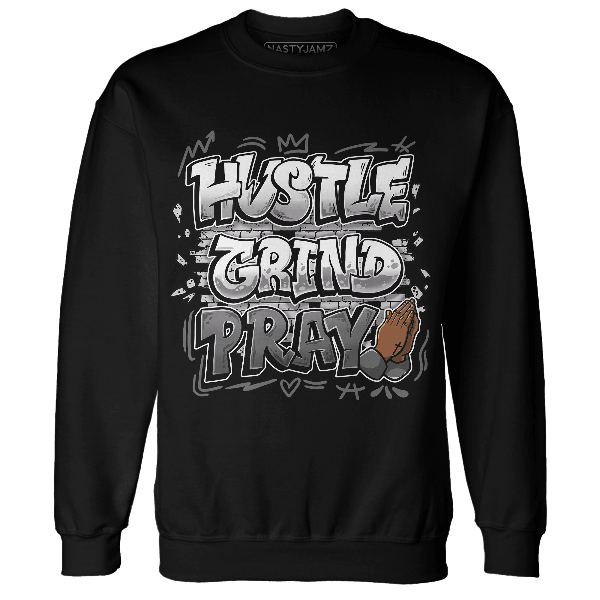 Retro High OG Black White 1s Sweatshirt Match Hustle Grind Pray - NastyJamz