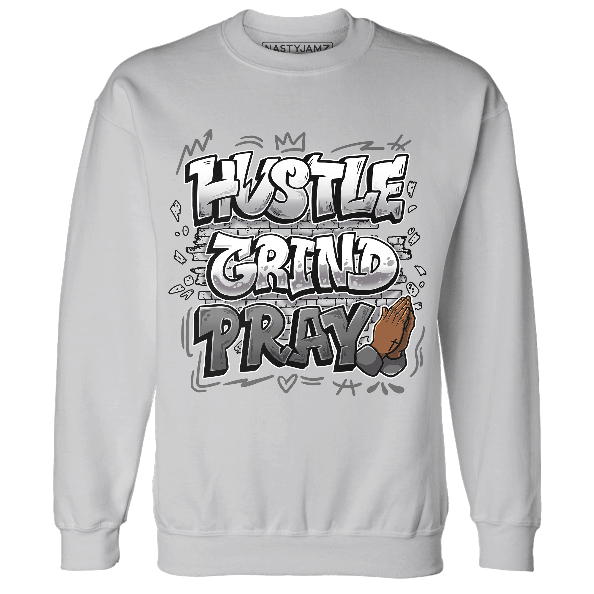 Retro High OG Black White 1s Sweatshirt Match Hustle Grind Pray - NastyJamz