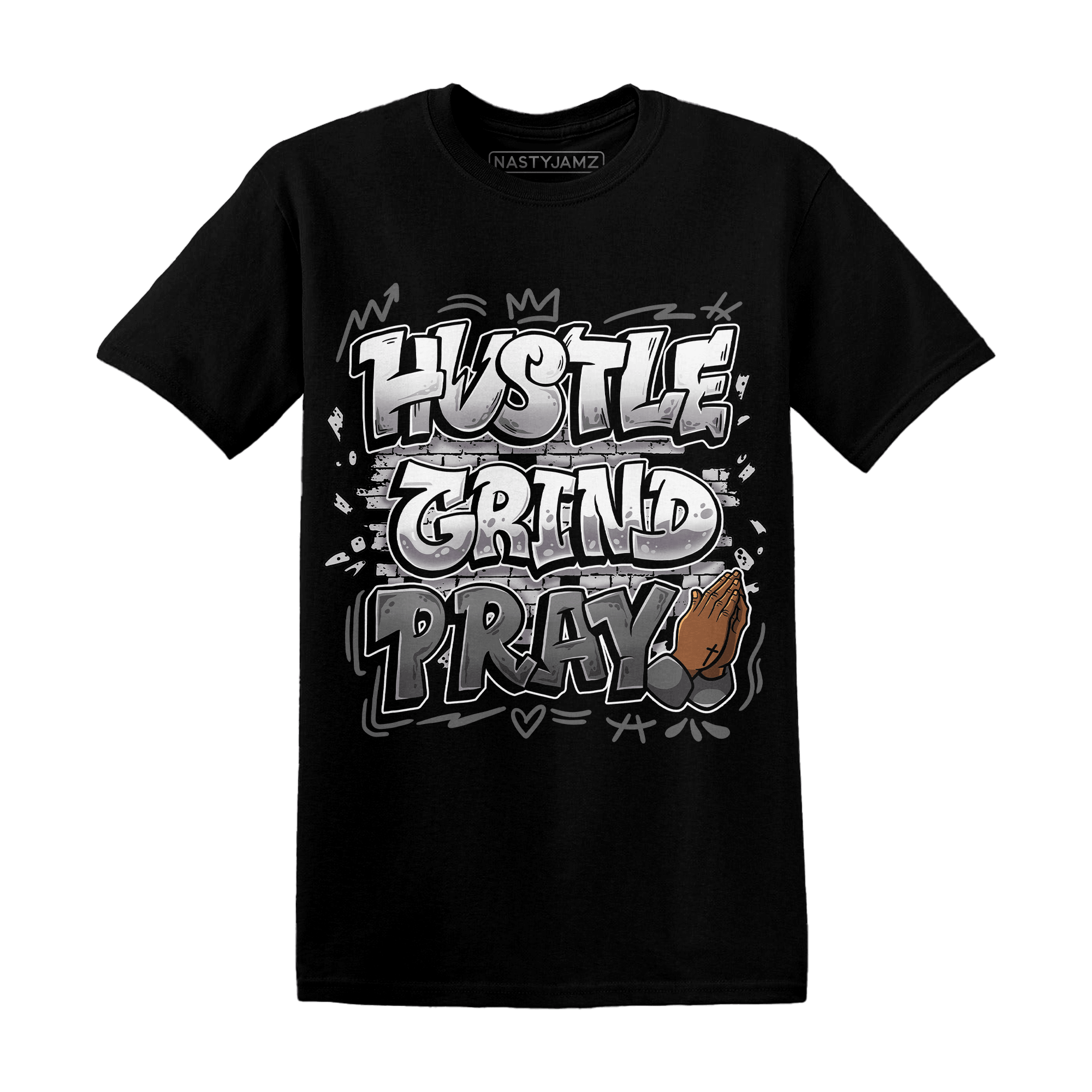 Retro High OG Black White 1s T Shirt Match Hustle Grind Pray - NastyJamz