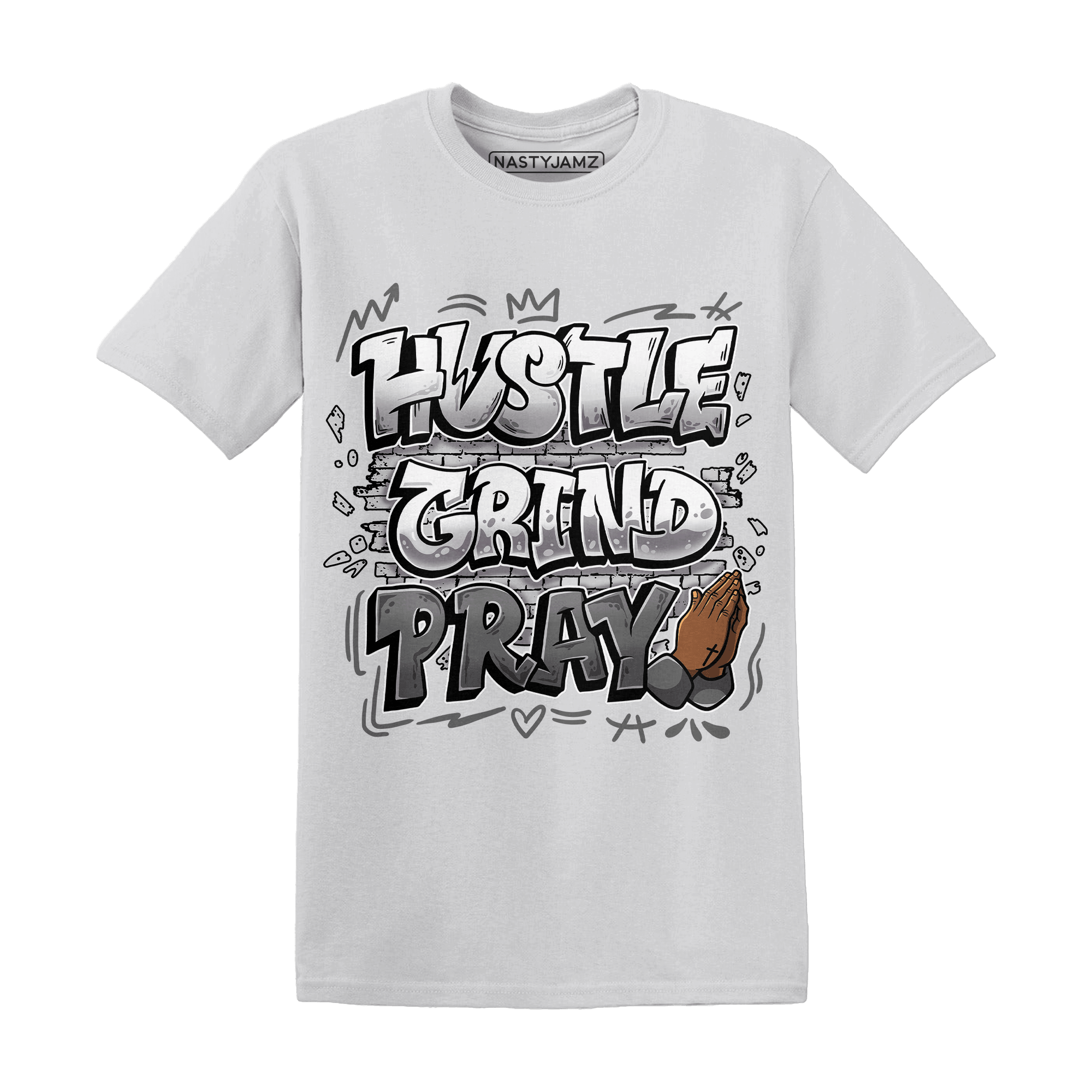 Retro High OG Black White 1s T Shirt Match Hustle Grind Pray - NastyJamz