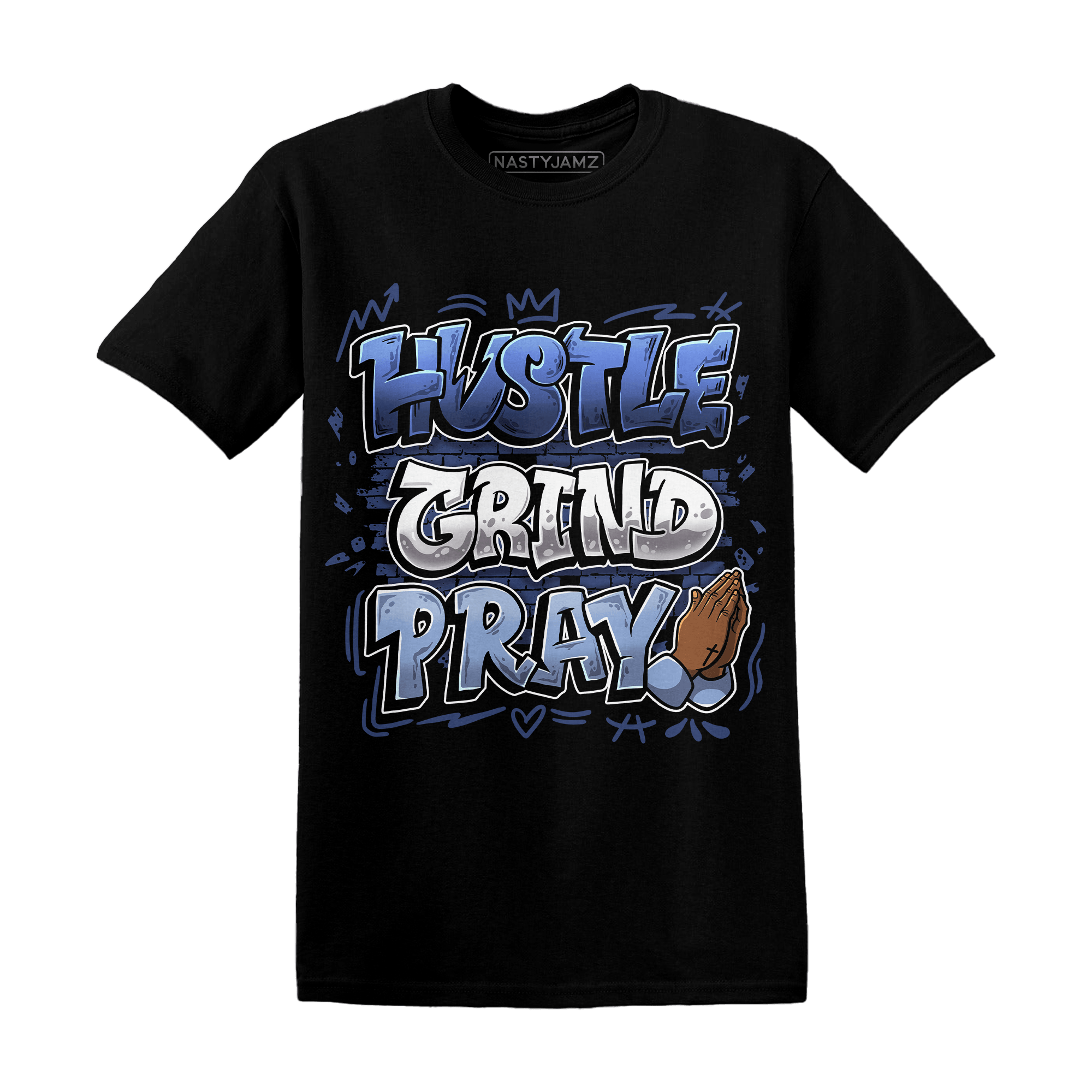 Midnight Navy 5s T Shirt Match Hustle Grind Pray - NastyJamz