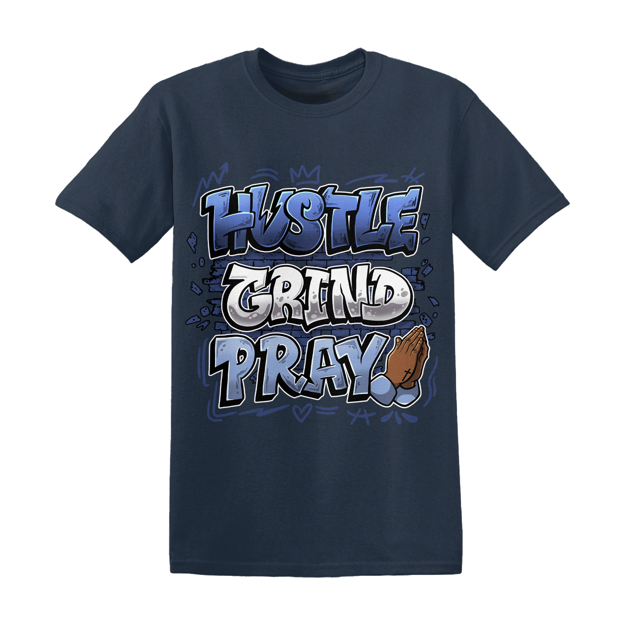 Midnight Navy 5s T Shirt Match Hustle Grind Pray - NastyJamz