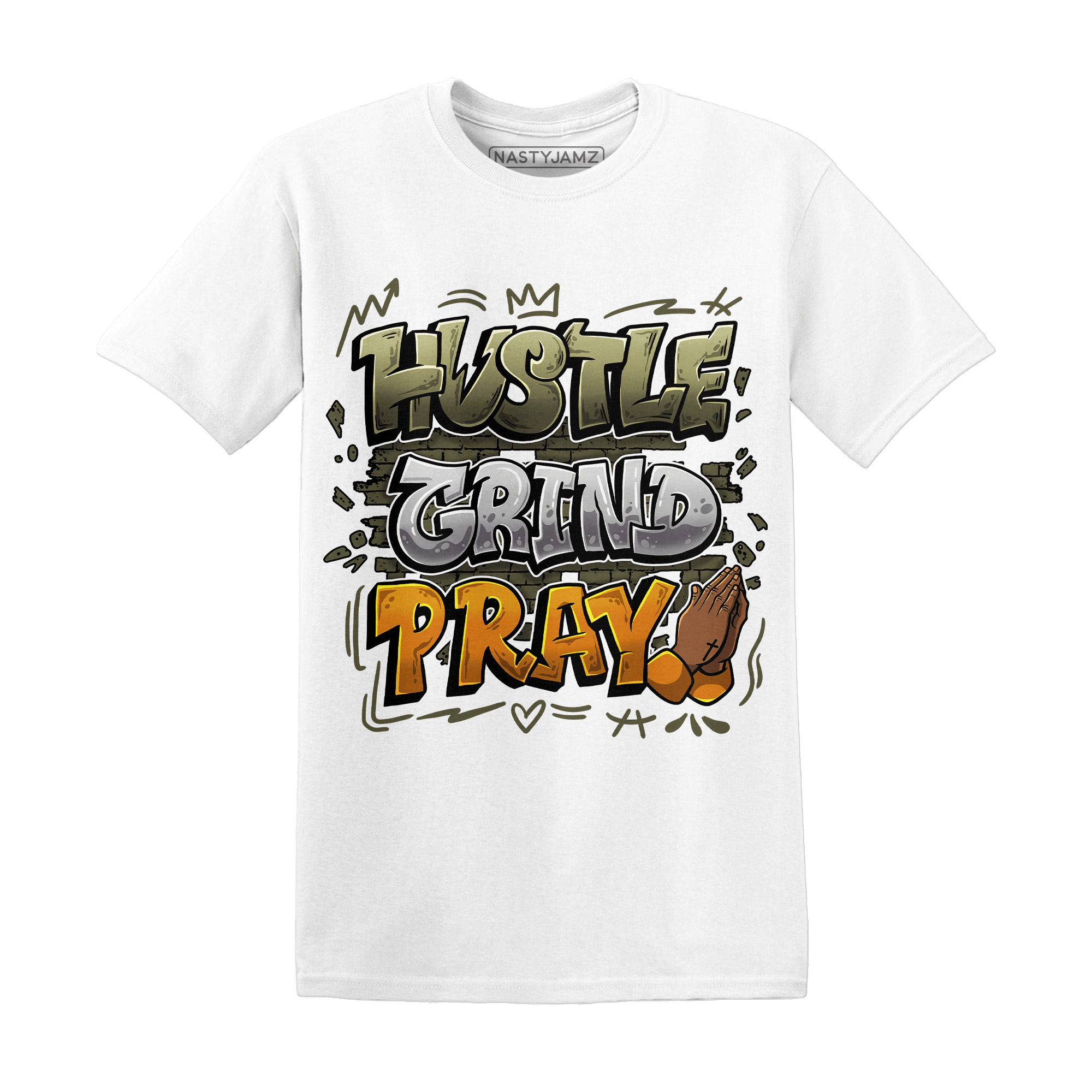 Olive 5s T Shirt Match Hustle Grind Pray - NastyJamz