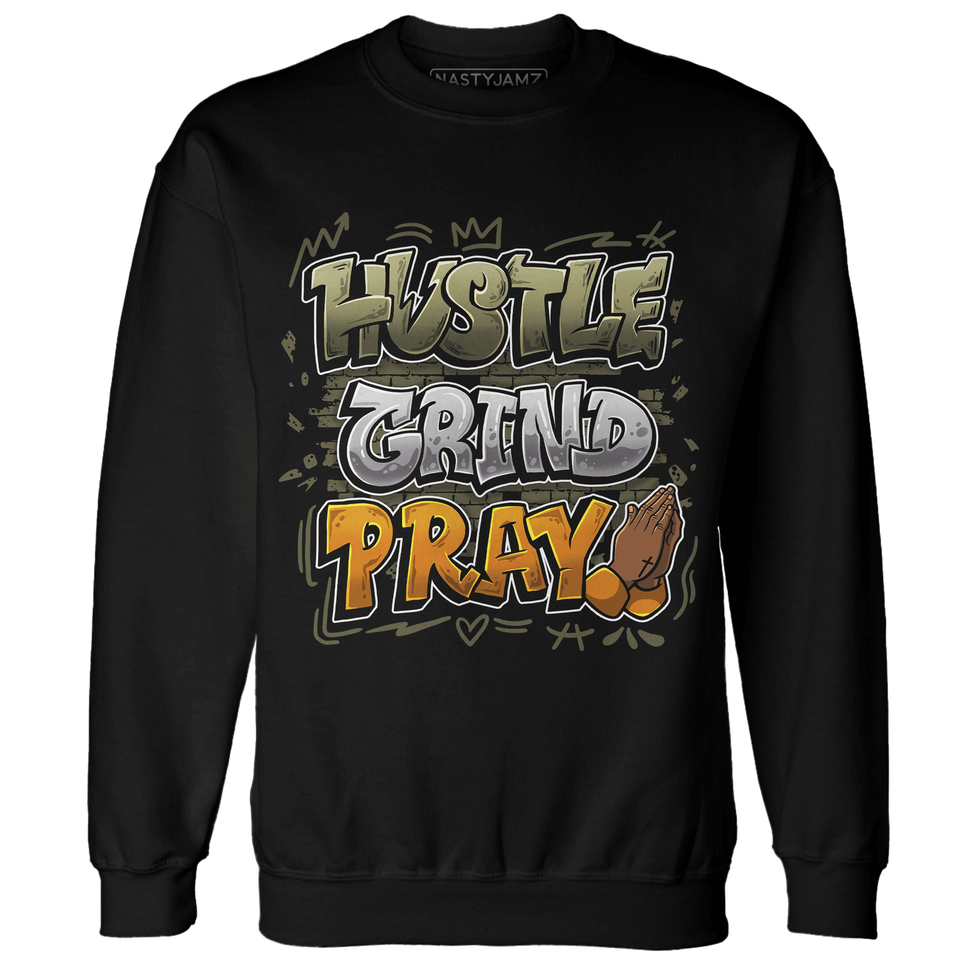 Olive 5s Sweatshirt Match Hustle Grind Pray - NastyJamz