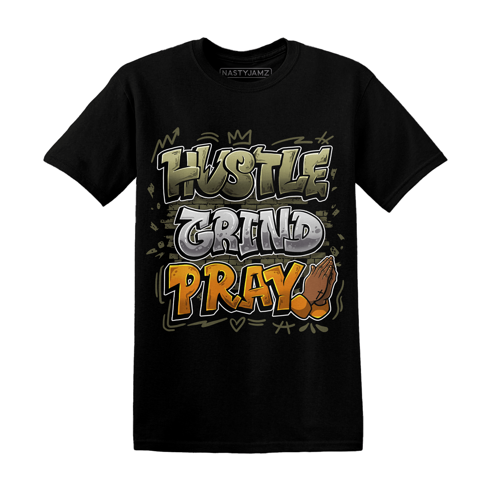 Olive 5s T Shirt Match Hustle Grind Pray - NastyJamz