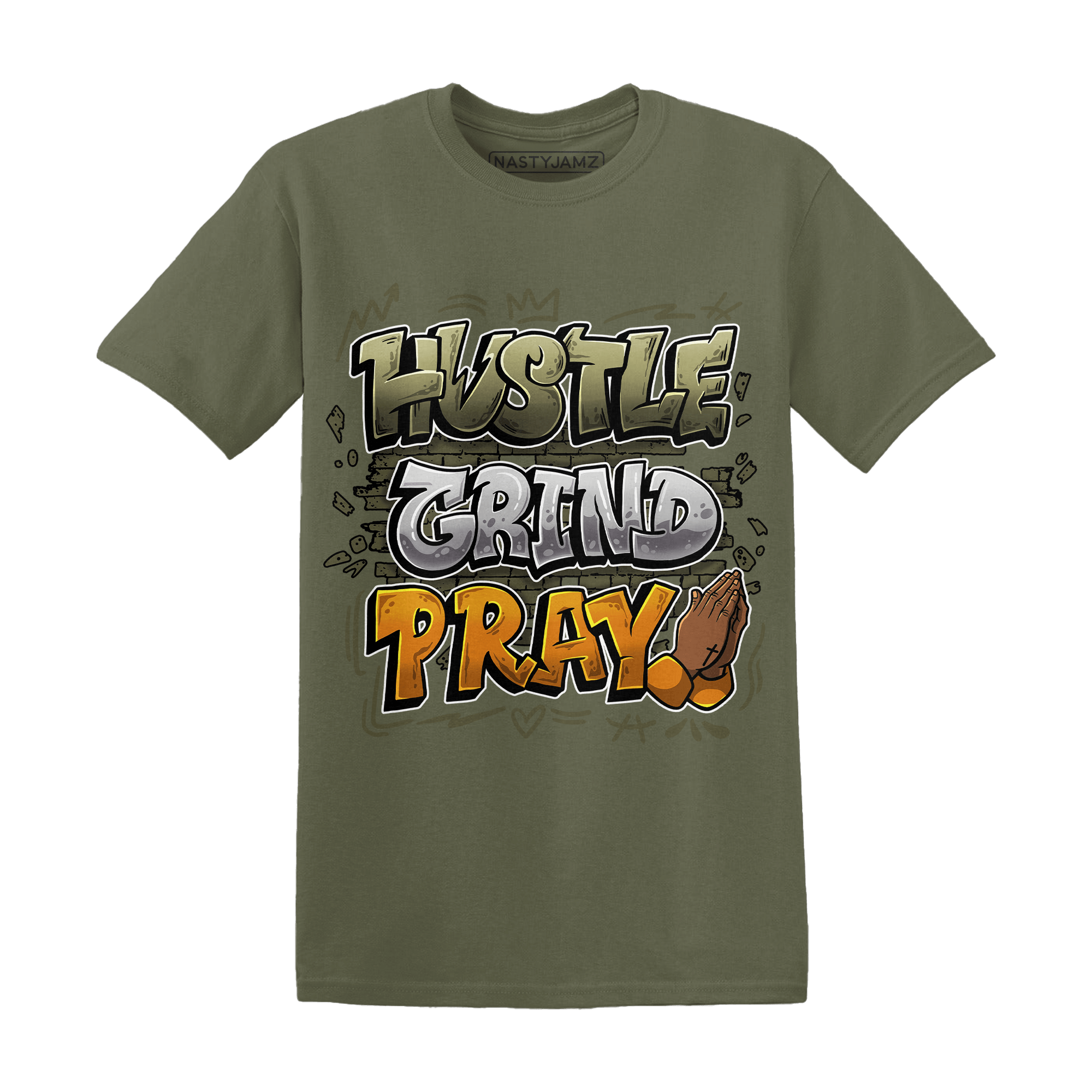 Olive 5s T Shirt Match Hustle Grind Pray - NastyJamz