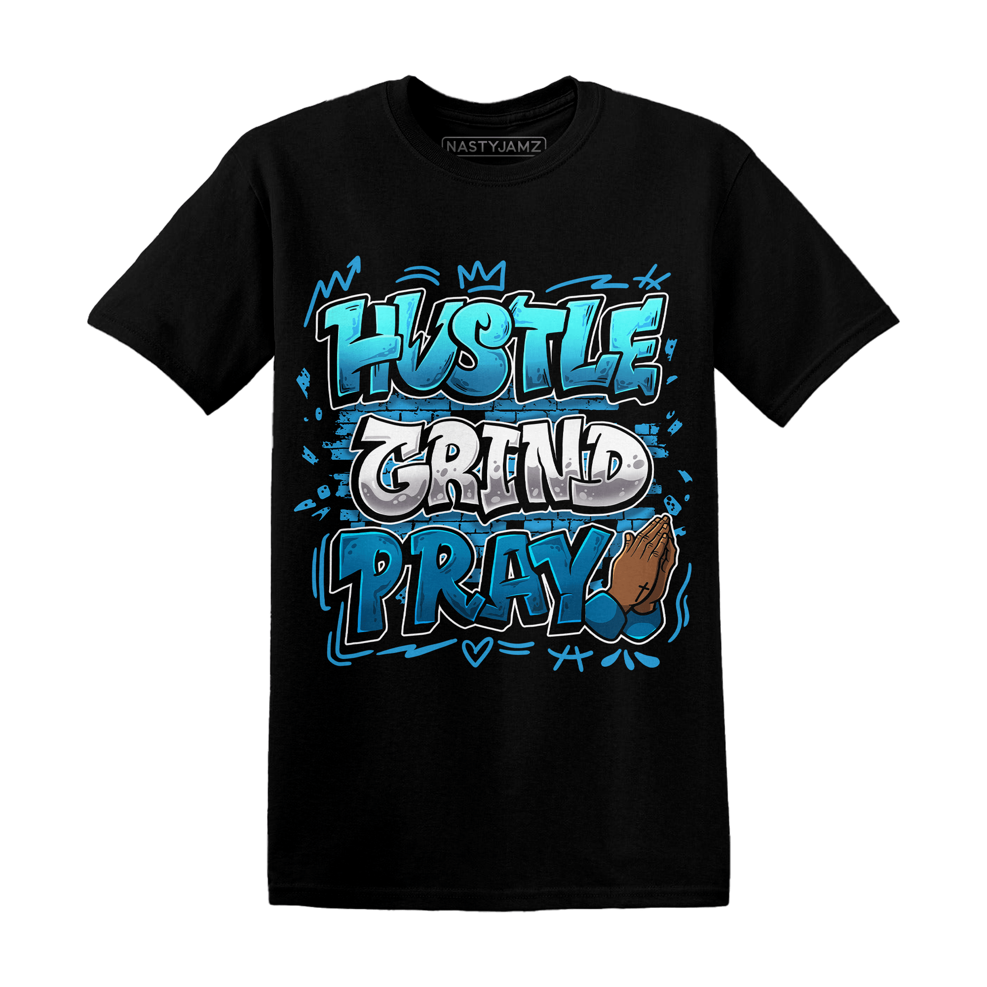 Powder Blue 9s T Shirt Match Hustle Grind Pray - NastyJamz