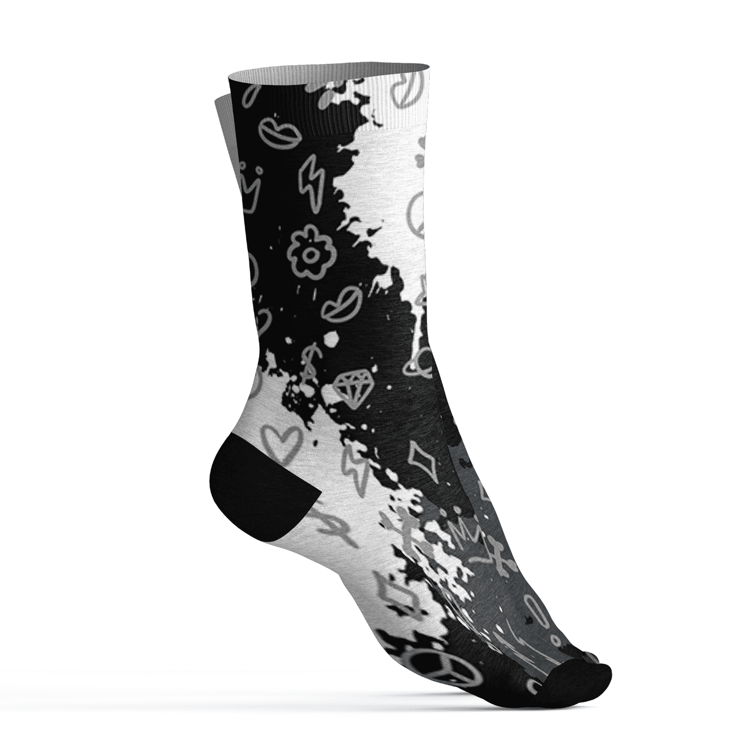 Retro High OG Black White 1s Socks Match Hustle Grind Pray 3D All-Over Print - NastyJamz