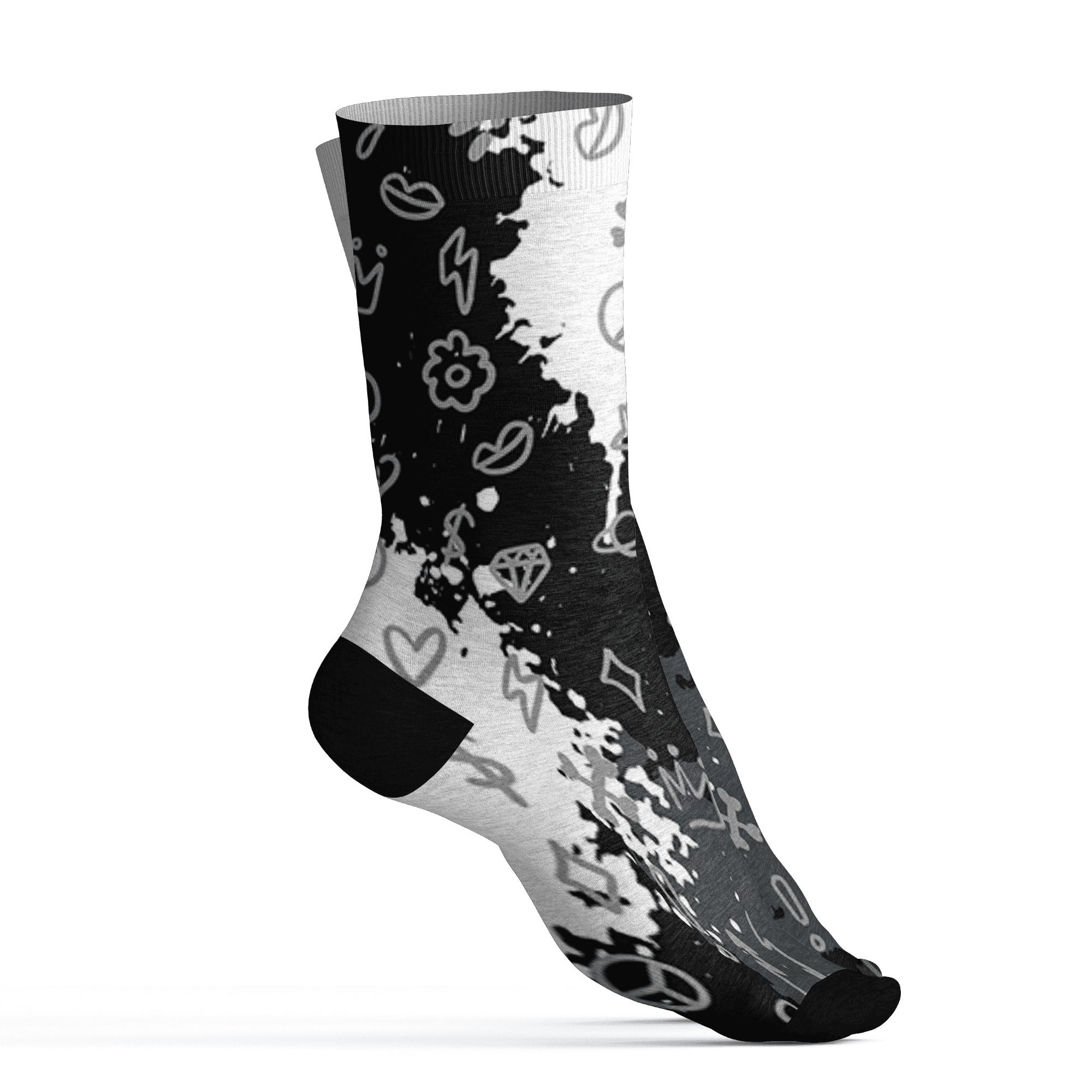 Retro High OG Black White 1s Socks Match Hustle Grind Pray 3D All-Over Print - NastyJamz