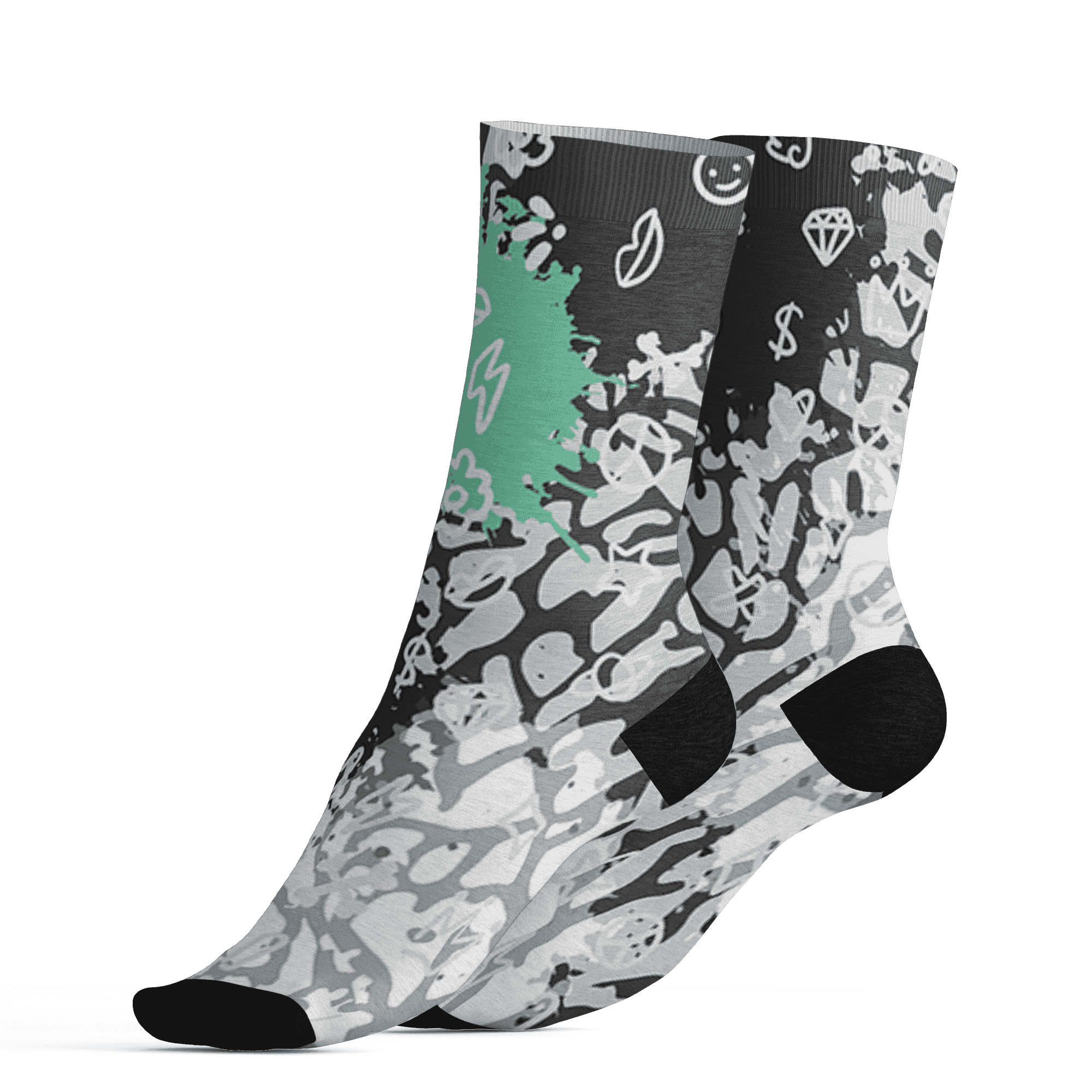 Green Glow 3s Socks Match Hustle Grind Pray 3D All-Over Print - NastyJamz