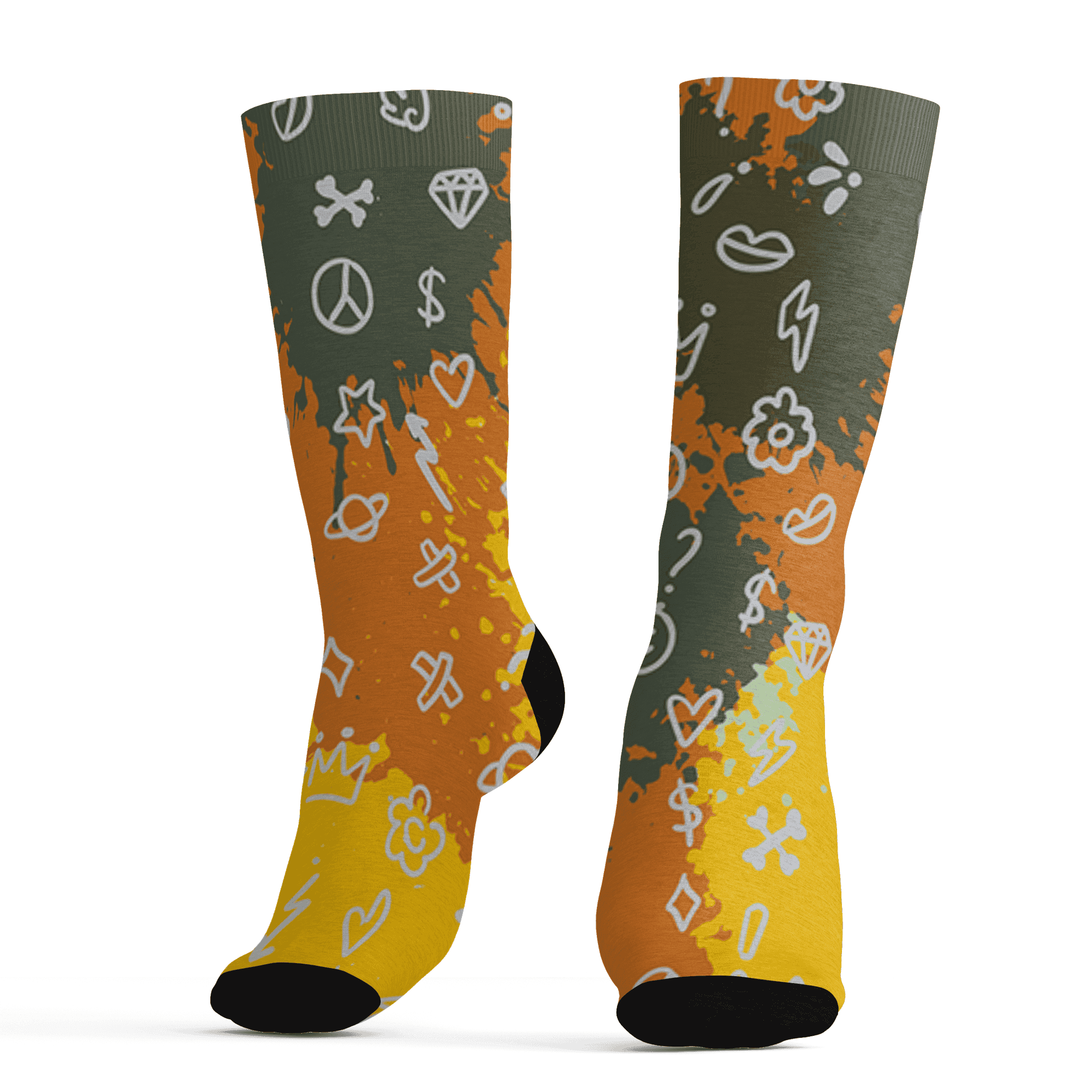 Olive 5s Socks Match Hustle Grind Pray 3D All-Over Print - NastyJamz