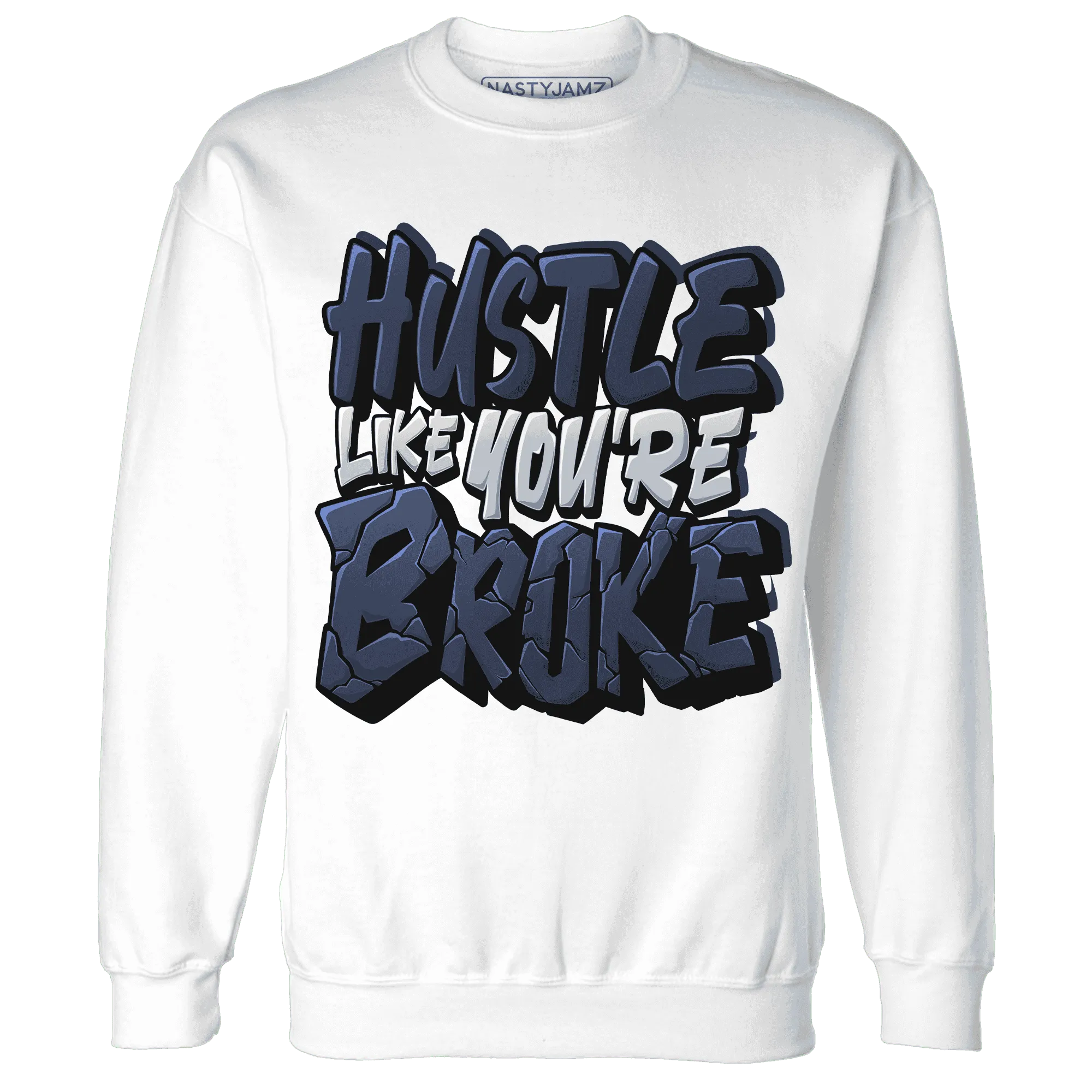 White-Navy-6s-Sweatshirt-Match-Hustle-Like-Broke