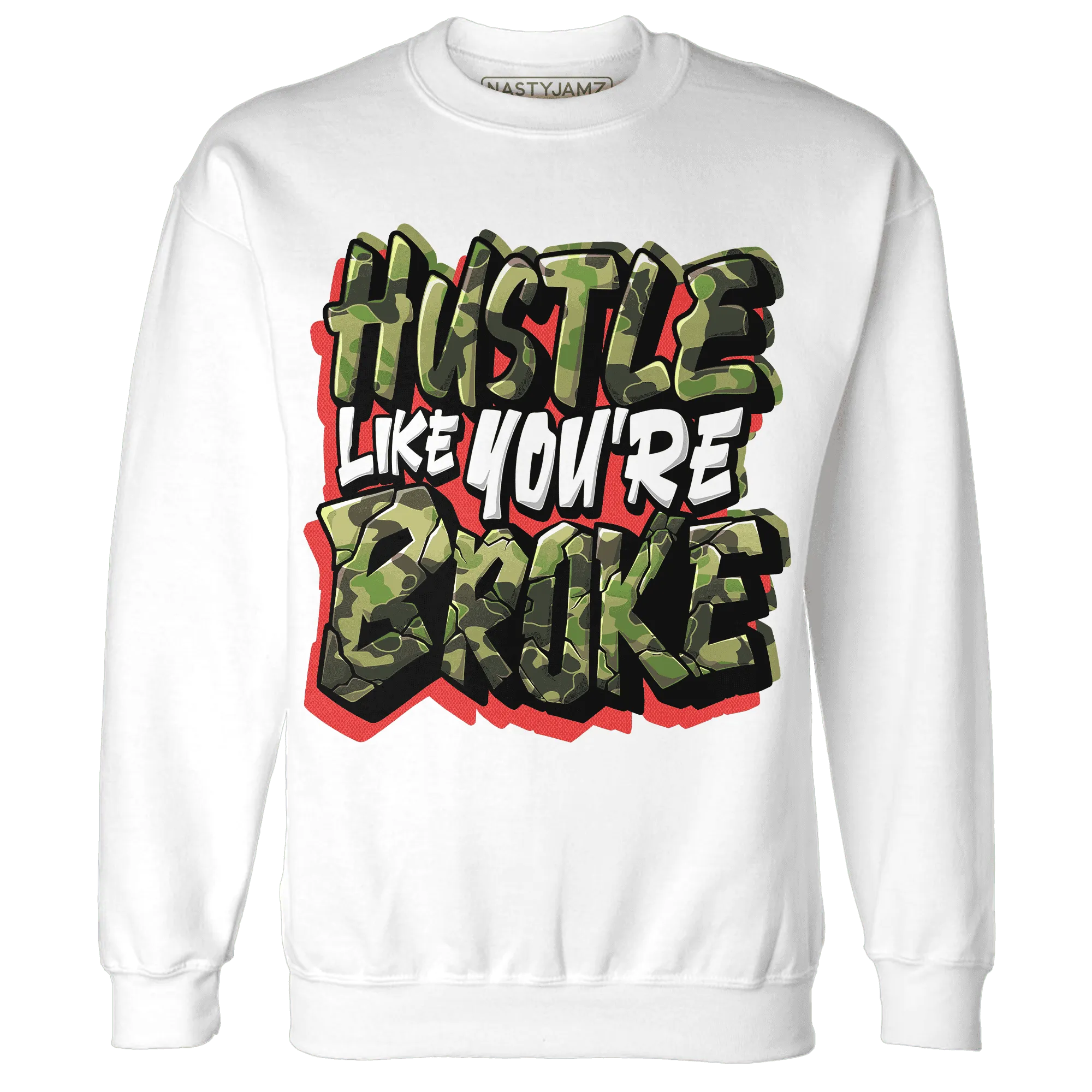 AM-90-Dark-Sage-Solar-Red-NastyJamz-Sweatshirt-Match-Hustle-Like-Broke