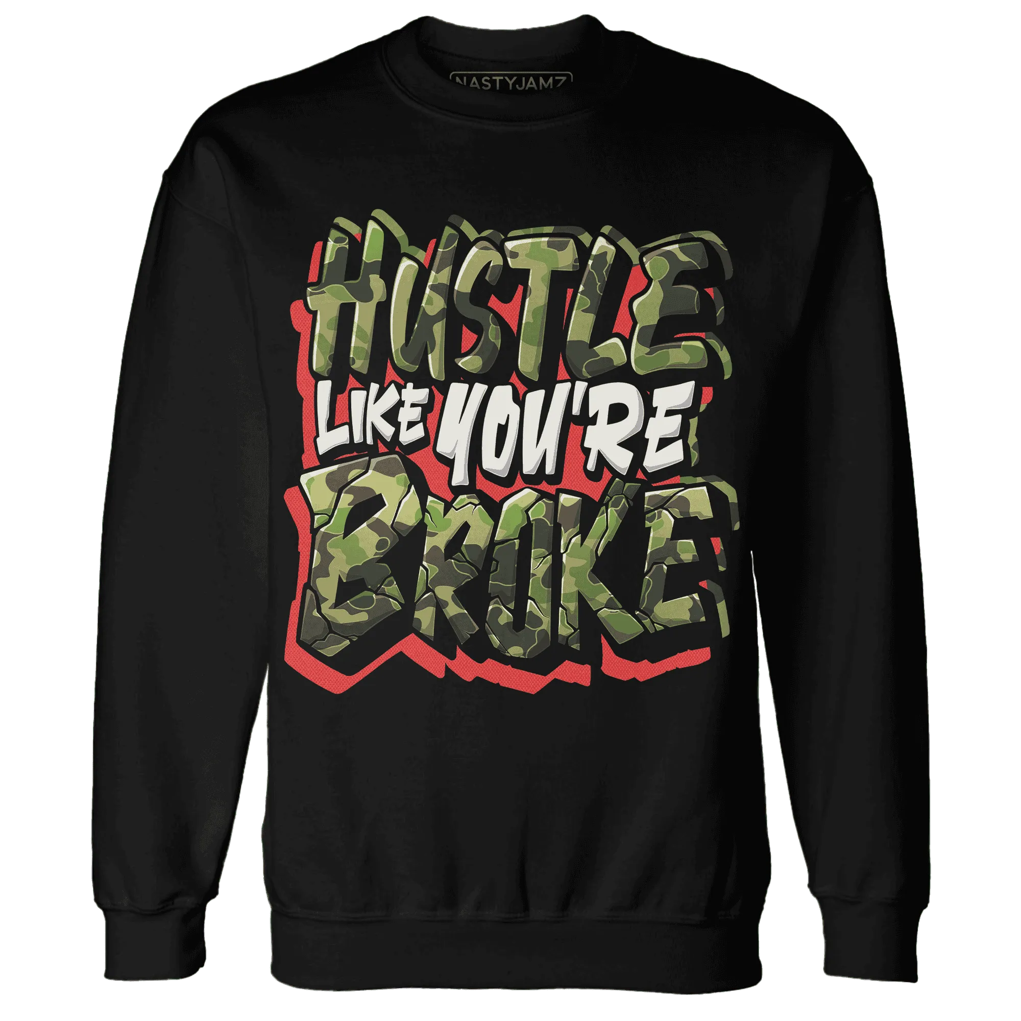 AM-90-Dark-Sage-Solar-Red-NastyJamz-Sweatshirt-Match-Hustle-Like-Broke