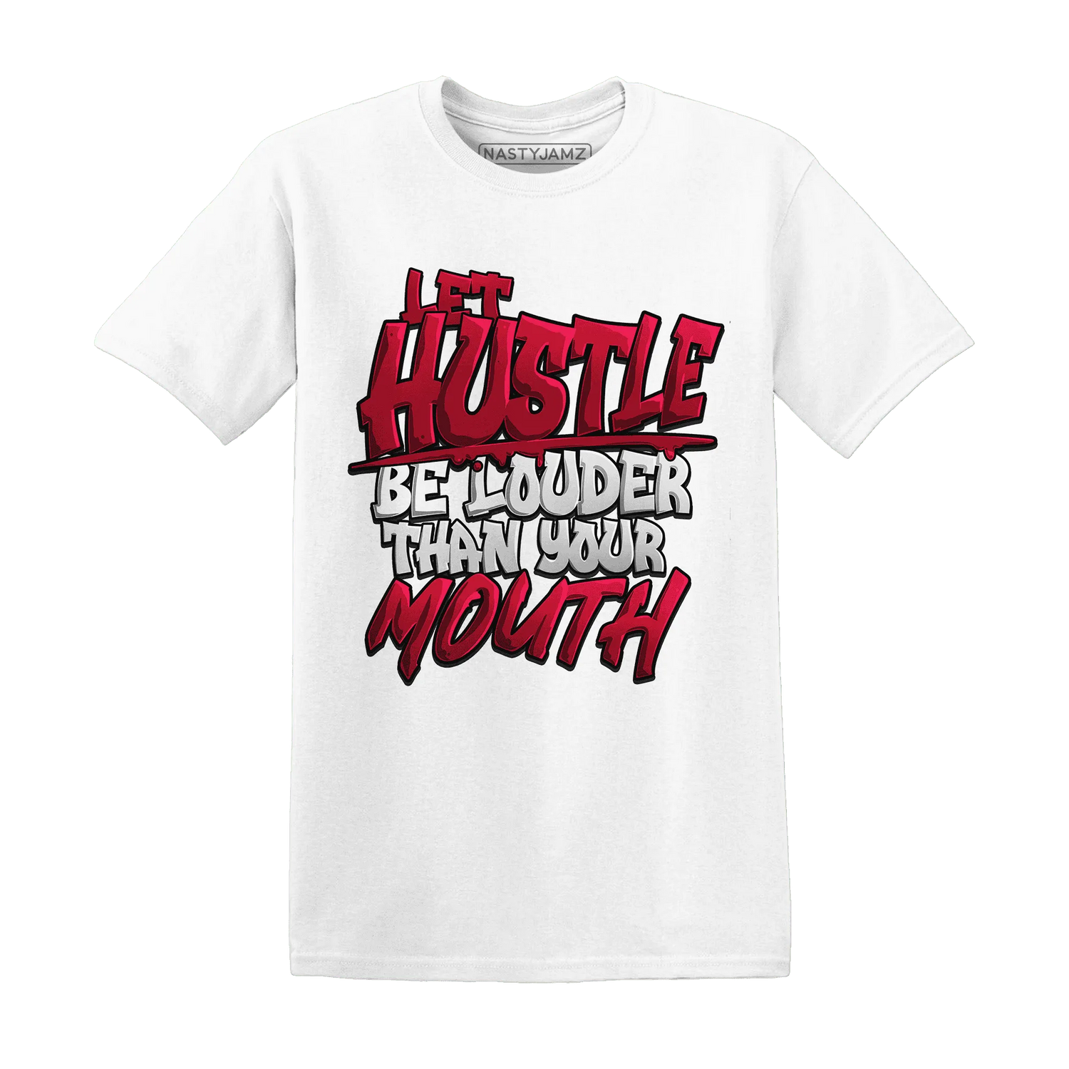 NastyJamz-Retro-Red-Taxi-12s-T-Shirt-Match-Hustle-Louder