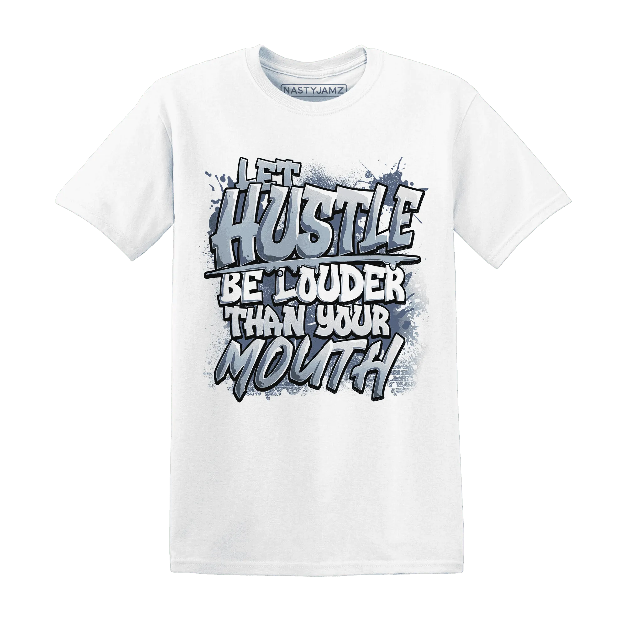 NastyJamz-Mid-Diffused-Blue-Grey-1s-T-Shirt-Match-Hustle-Louder