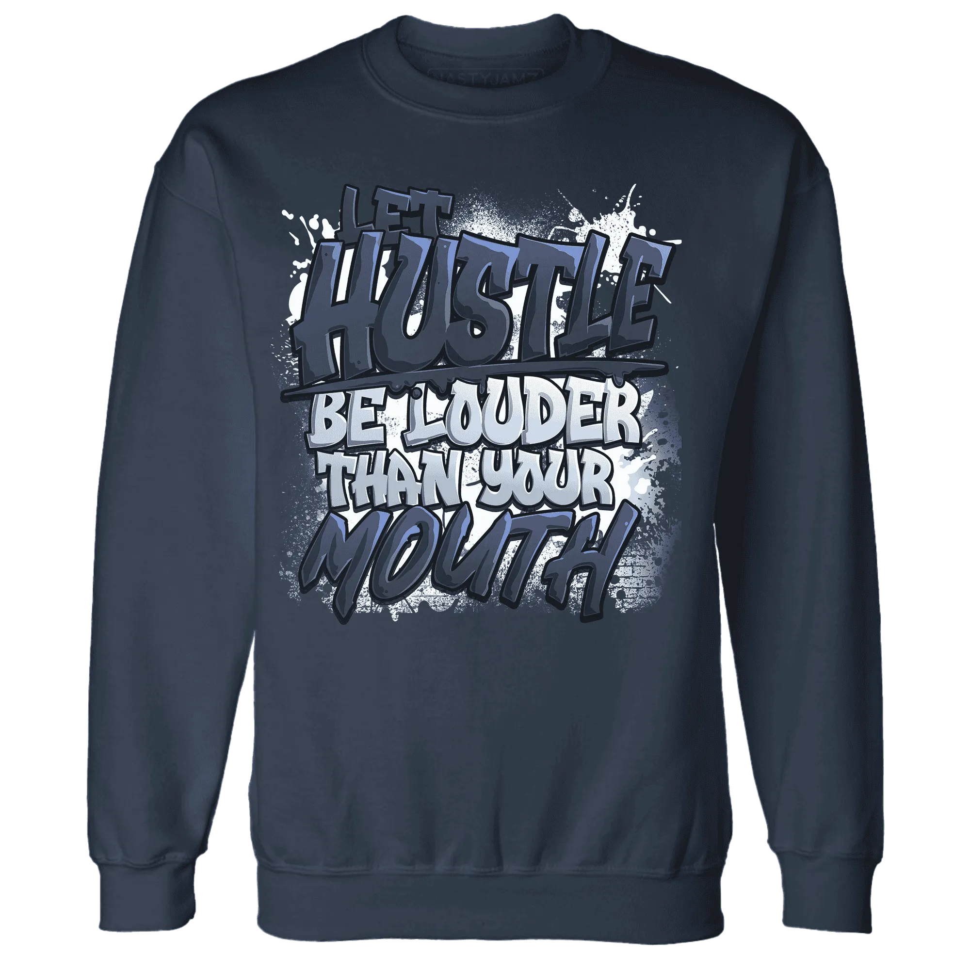 NastyJamz-White-Navy-6s-Sweatshirt-Match-Hustle-Louder