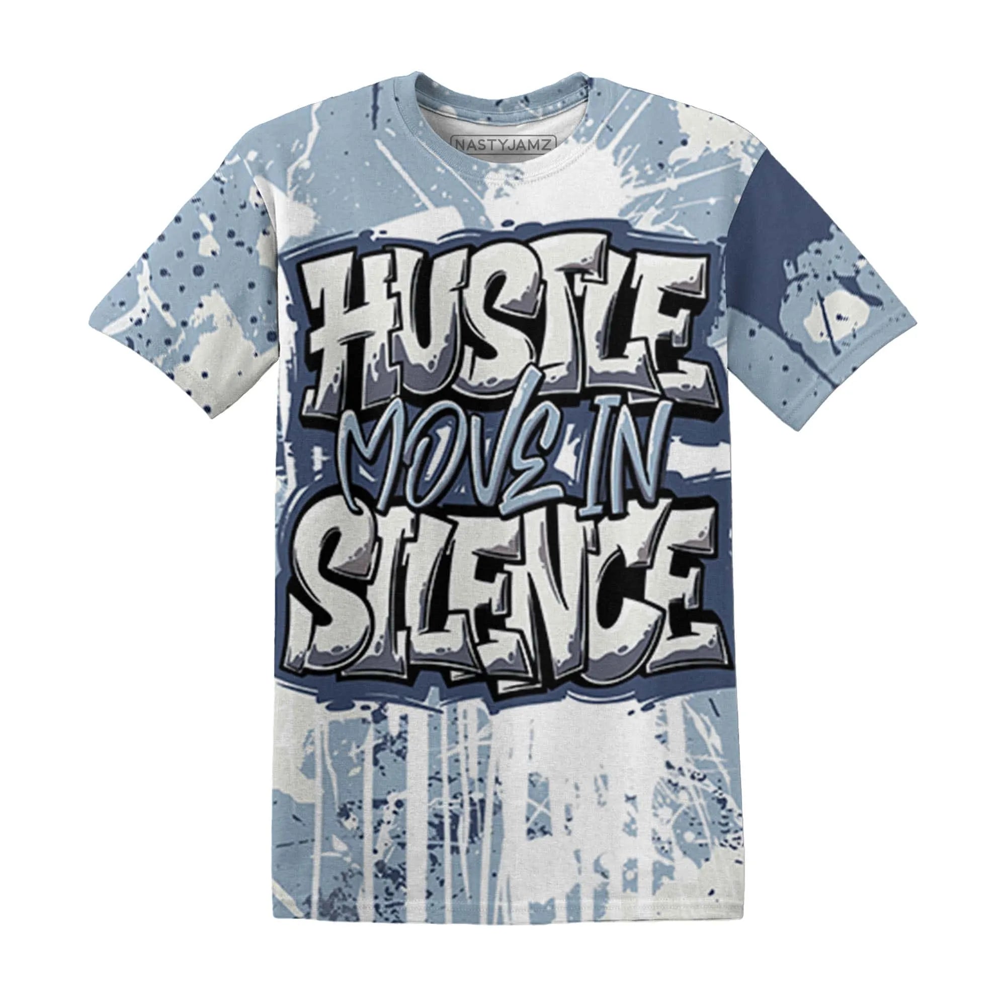Mid-Diffused-Blue-Grey-1s-T-Shirt-Match-Hustle-Move-In-Silence-3D