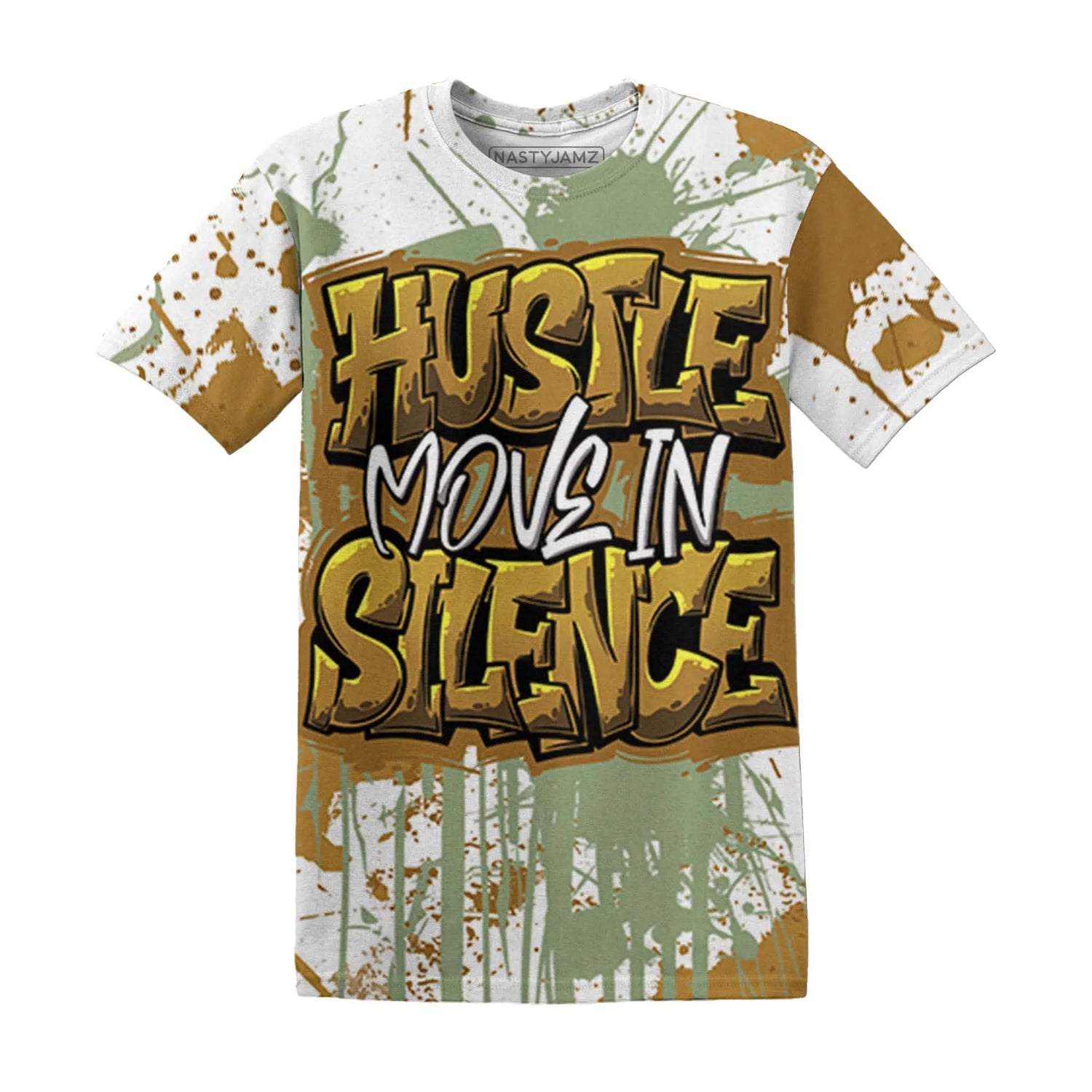 Wheat-13s-T-Shirt-Match-Hustle-Move-In-Silence-3D