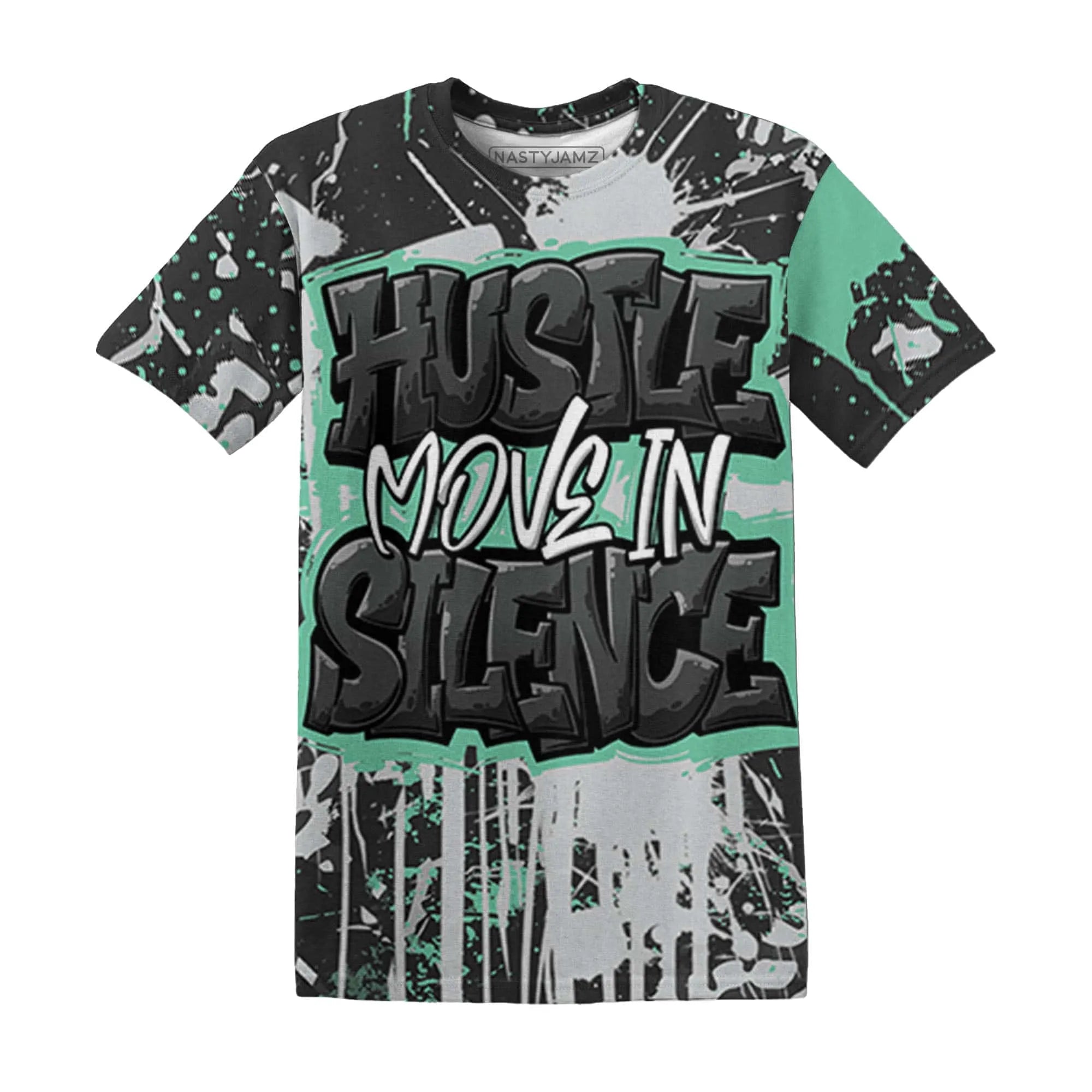 Green-Glow-3s-T-Shirt-Match-Hustle-Move-In-Silence-3D