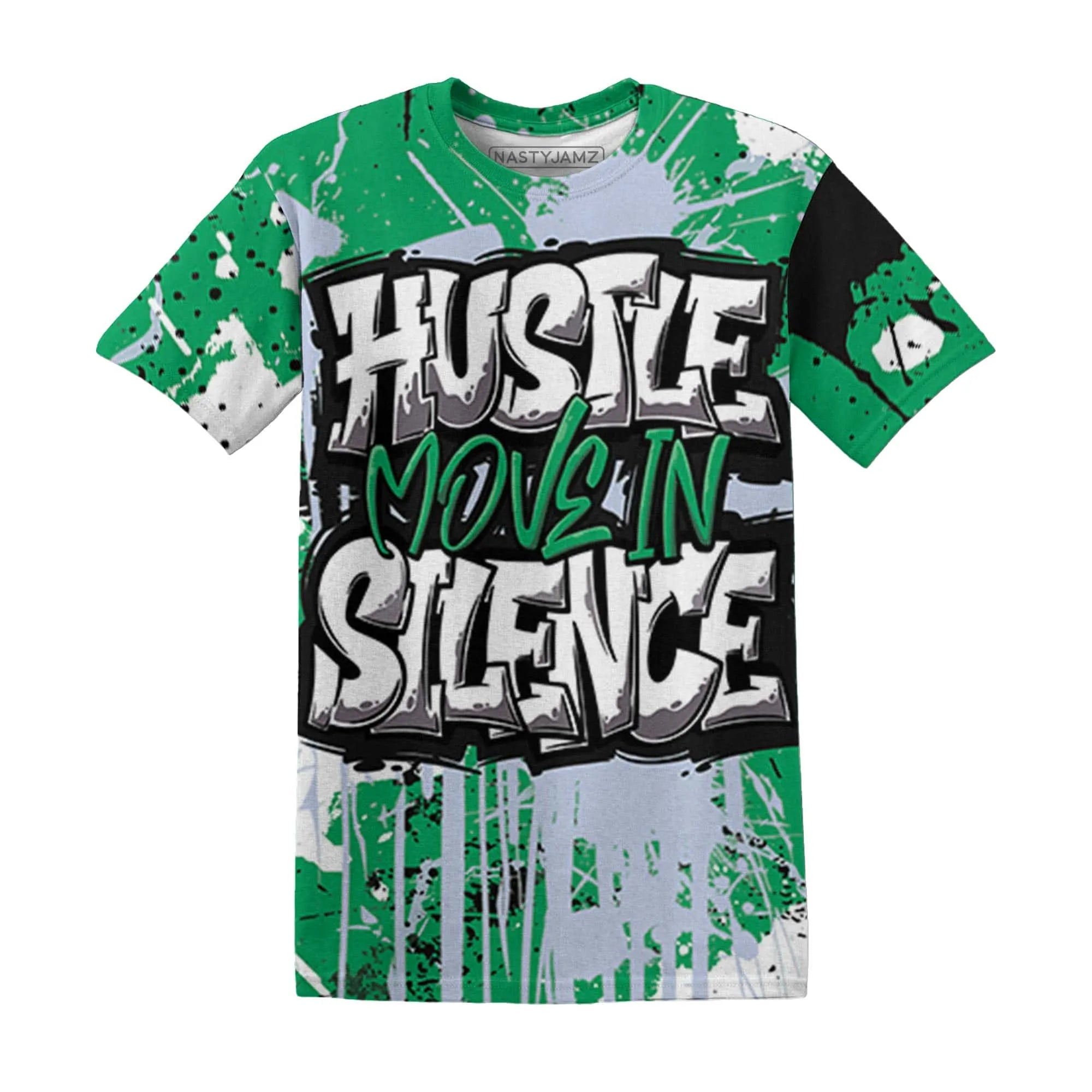 Lucky-Green-5s-T-Shirt-Match-Hustle-Move-In-Silence-3D