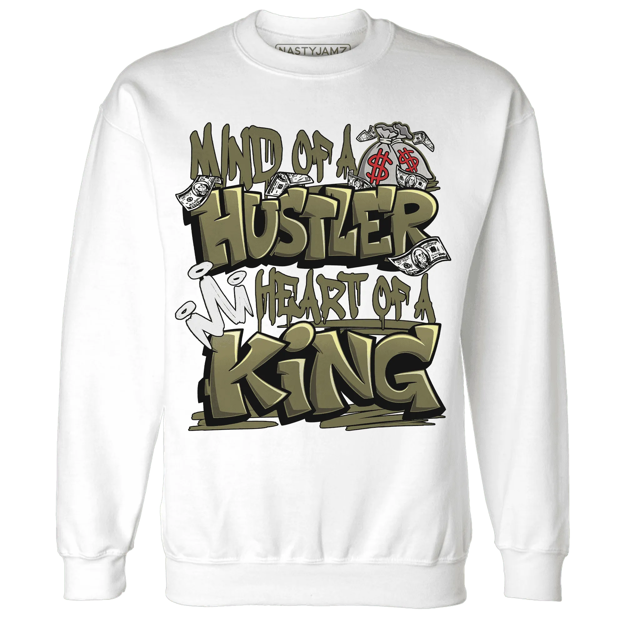 NastyJamz-Medium-Olive-1s-Sweatshirt-Match-Hustler-Heart-King