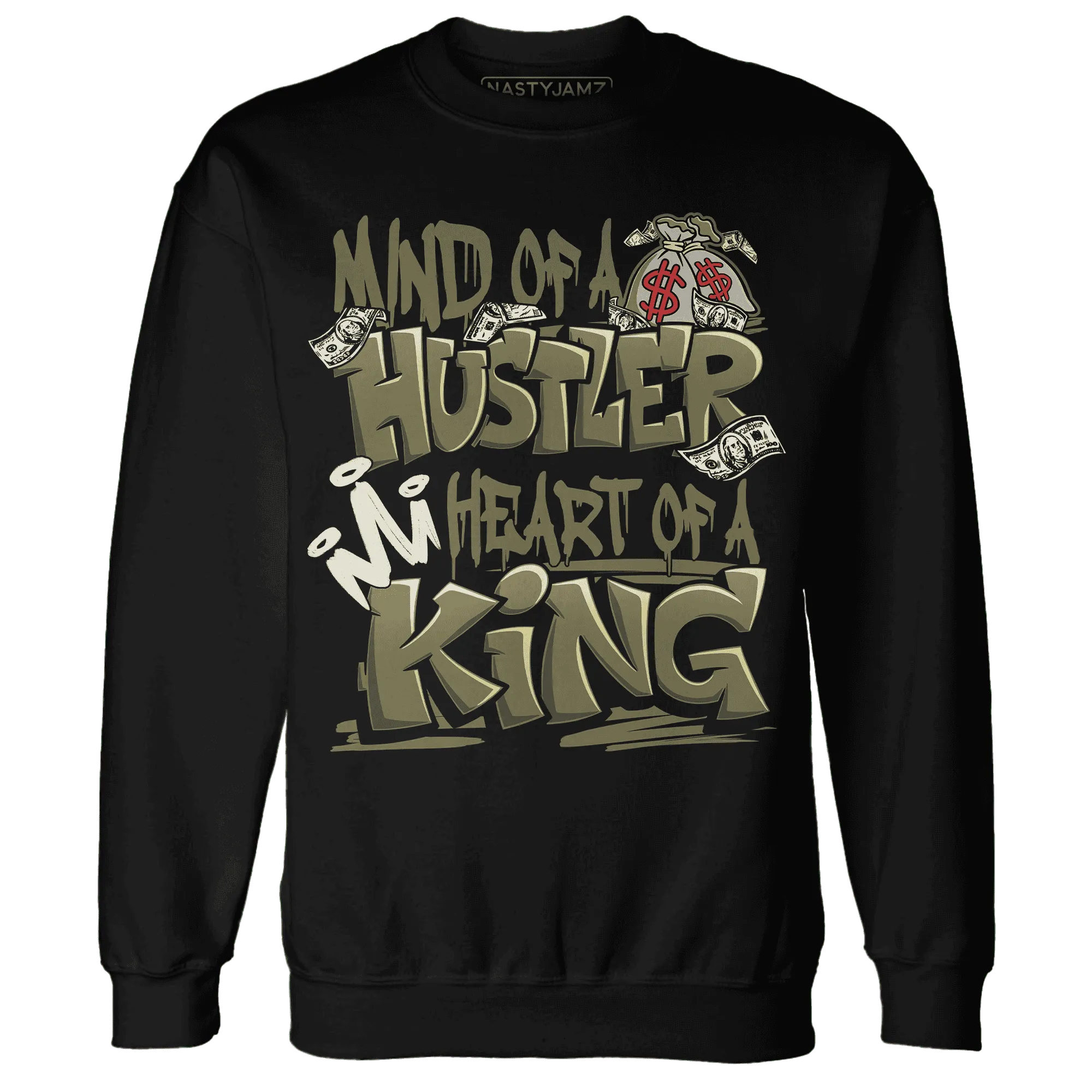 NastyJamz-Medium-Olive-1s-Sweatshirt-Match-Hustler-Heart-King