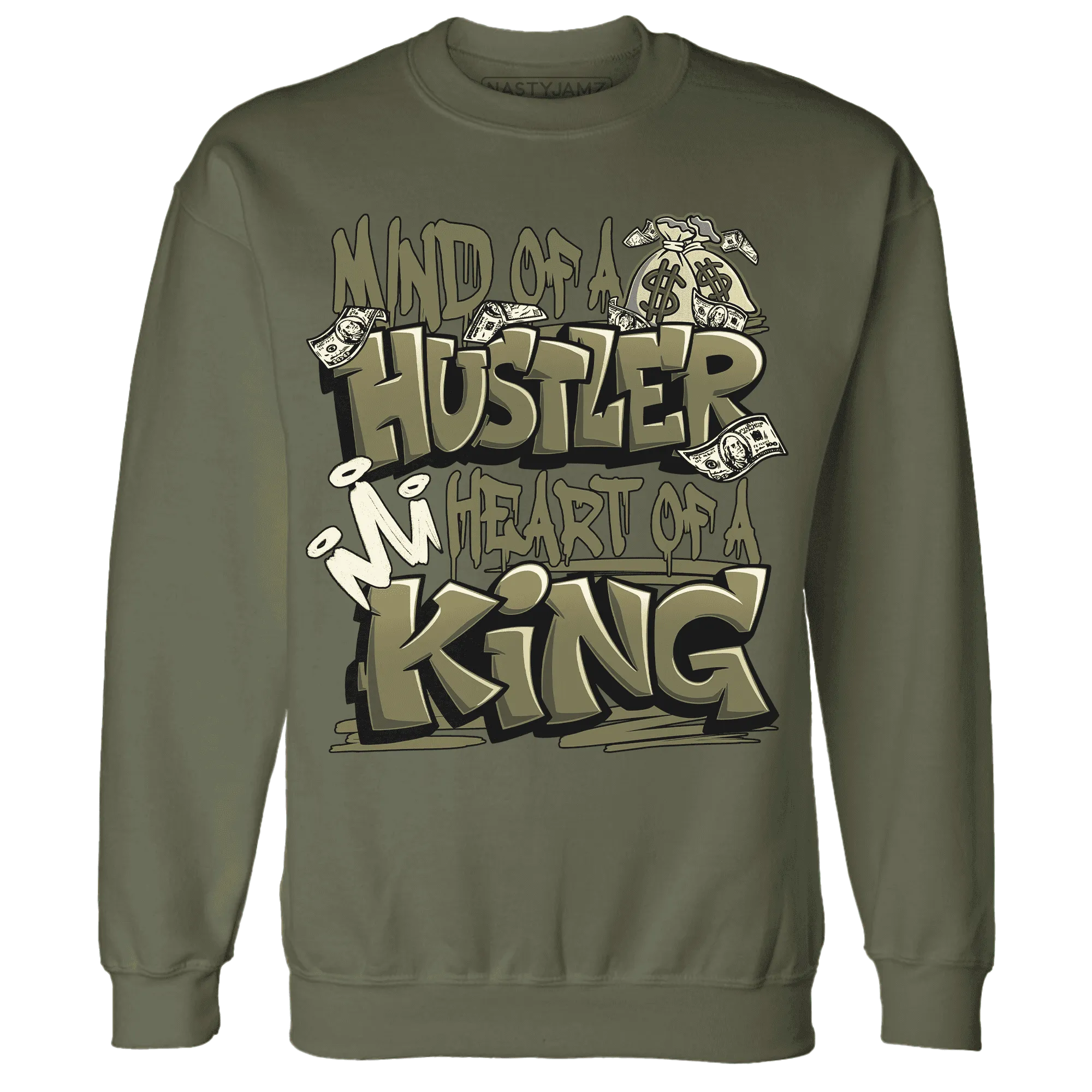 NastyJamz-Medium-Olive-1s-Sweatshirt-Match-Hustler-Heart-King