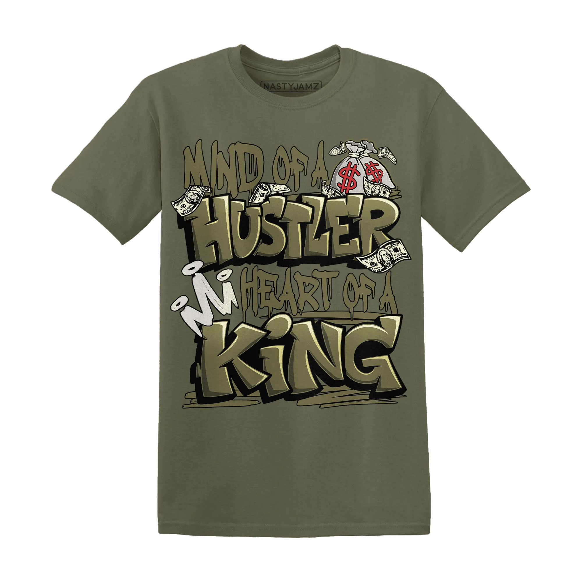 NastyJamz-Medium-Olive-1s-T-Shirt-Match-Hustler-Heart-King