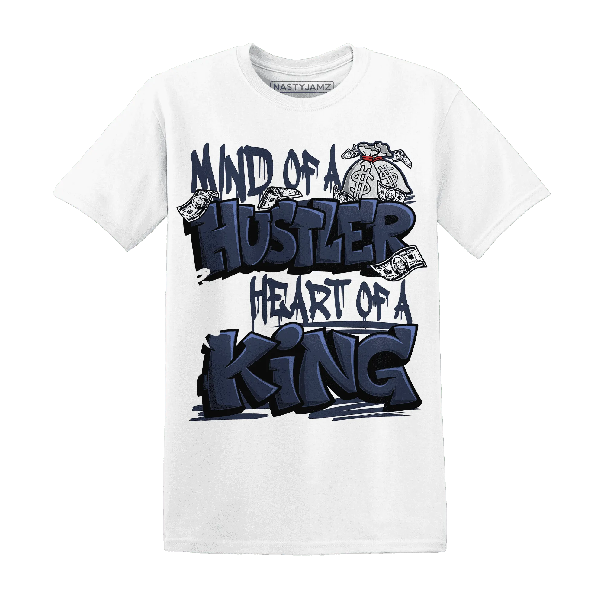 White-Navy-6s-T-Shirt-Match-Hustler-Heart-King