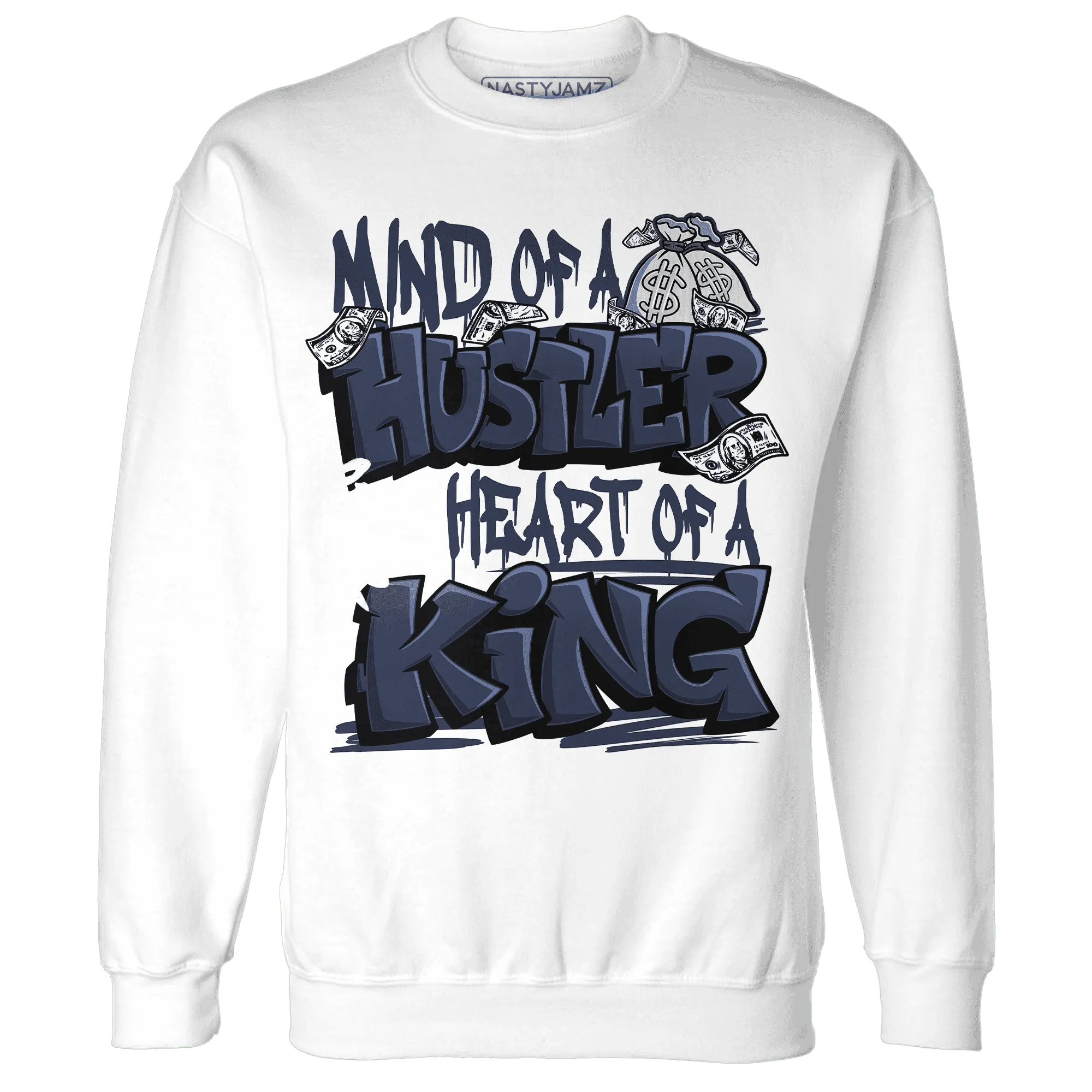 White-Navy-6s-Sweatshirt-Match-Hustler-Heart-King