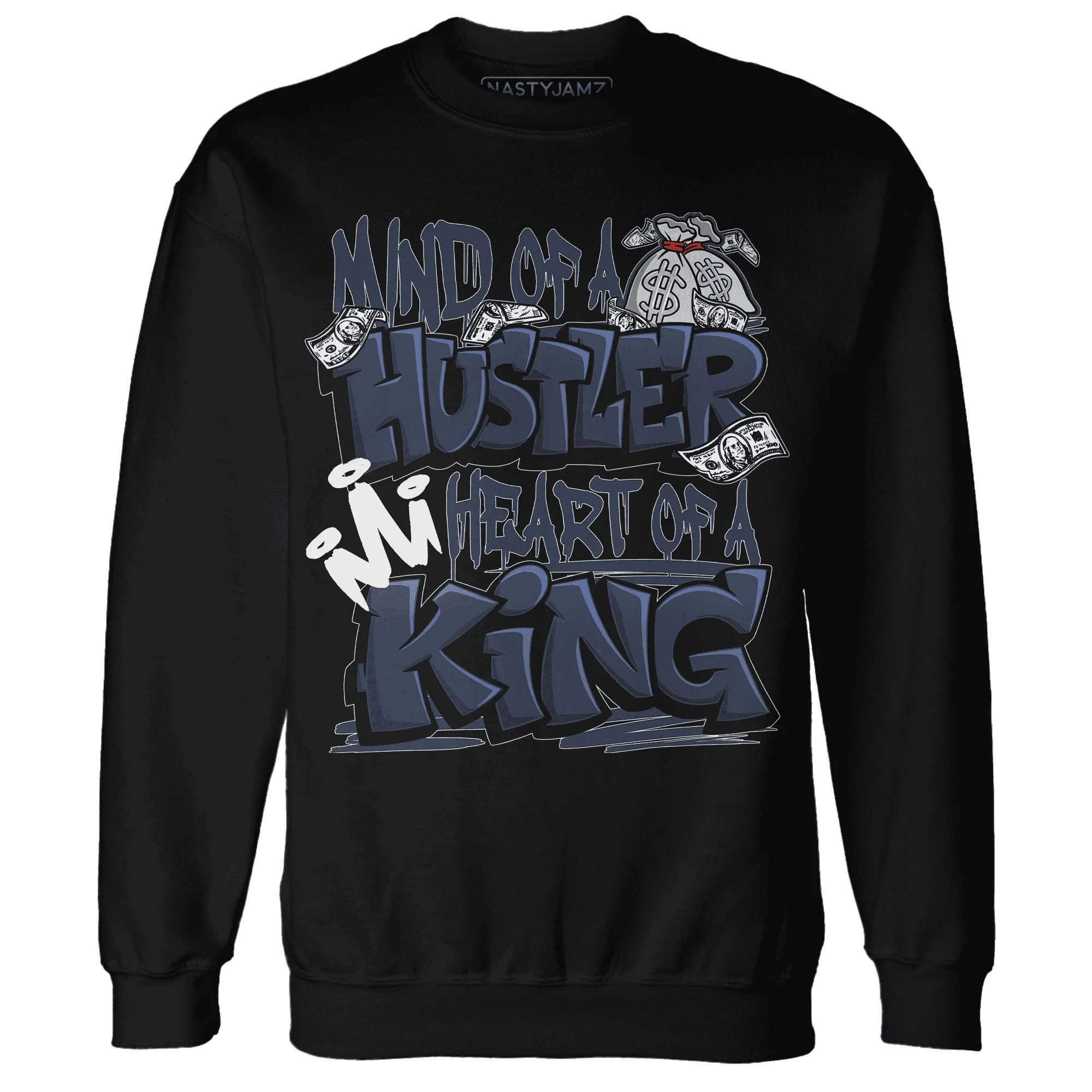 White-Navy-6s-Sweatshirt-Match-Hustler-Heart-King